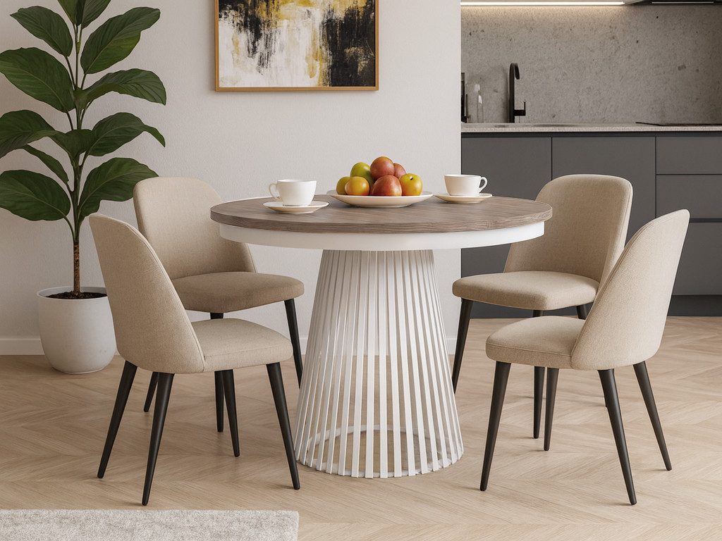 Beautysofa Esstisch Lumi im Loft-Stil, ausziehbar Ø 100–180 cm (hitze- und verfärbung beständig, Metallbeinen), verschiedene Farben