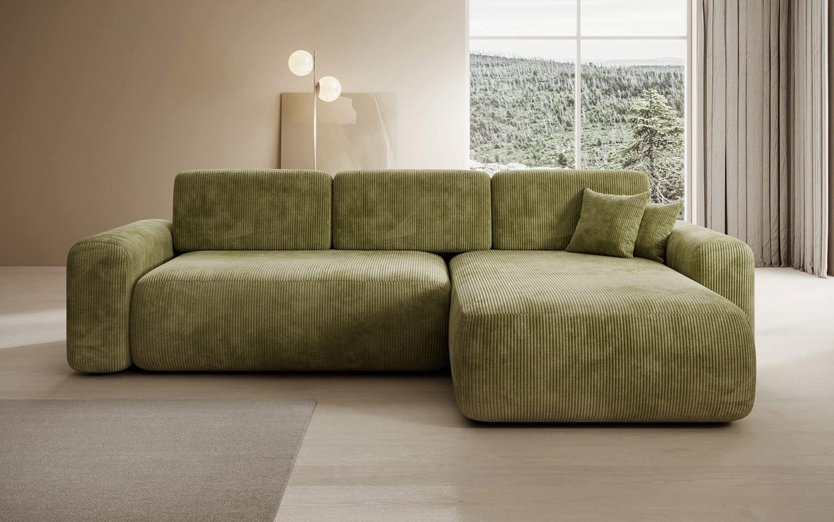 Luxusbetten24 Schlafsofa Designer Ecksofa Lola in Cord, mit Stauraum und Schlaffunktion
