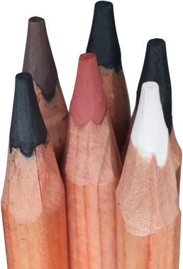 Mont Marte Kohlestift Zeichenstifte Set mit 12 x Zeichenkohle, in mischbaren Farbtönen, (Set, 12-tlg., Ideal für Zeichnungen aller Art), weiß, rot-braun, braun, schwarz, unterschiedliche Härte, Anspitzbar