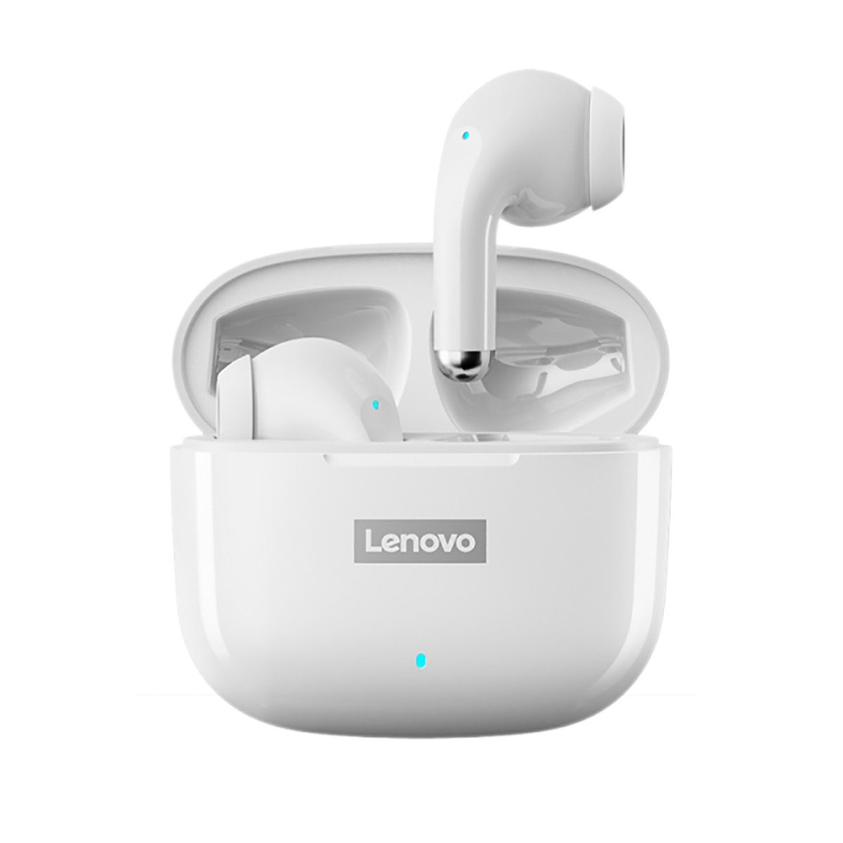 Lenovo LP40 Pro mit Touch-Steuerung Stereo Google Ohrhörer - Bluetooth kabellos, Assistant, Wireless, Kopfhörer-Ladehülle 5.1, (True mAh mit Bluetooth-Kopfhörer Weiß) 250 Siri