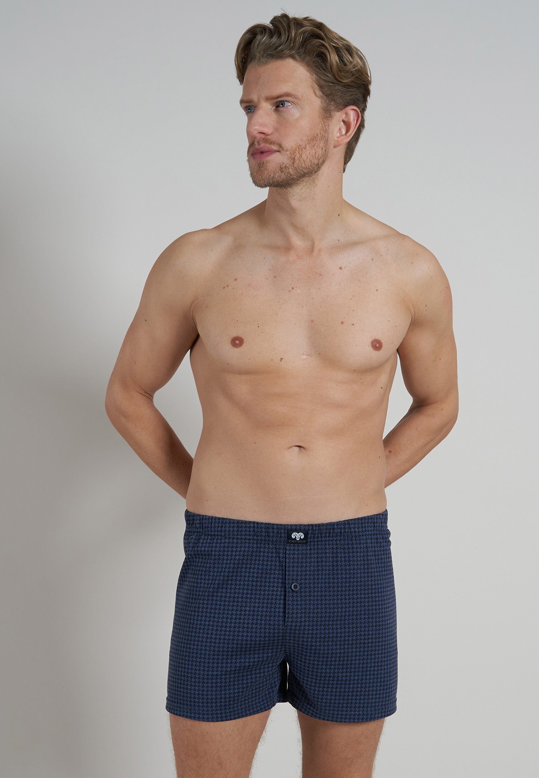 Boxershorts Boxershort 2er Herren blau-mittel-Allover P (2-St) CECEBA CECEBA blau längsgestreift