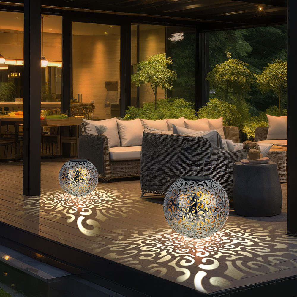GLOBO LIGHTING LED Außen-Stehlampe, LED-Leuchtmittel fest verbaut, Warmweiß, Solarkugel für Außen Solarleuchte silberfarben Stecklampe Garten