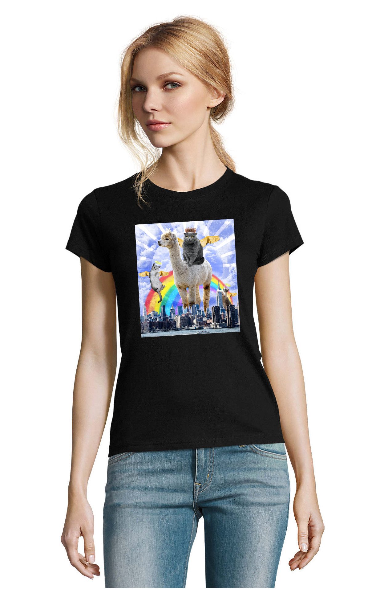 T-Shirt Cat Angels Katzten Engel Regenbogen Logo Print