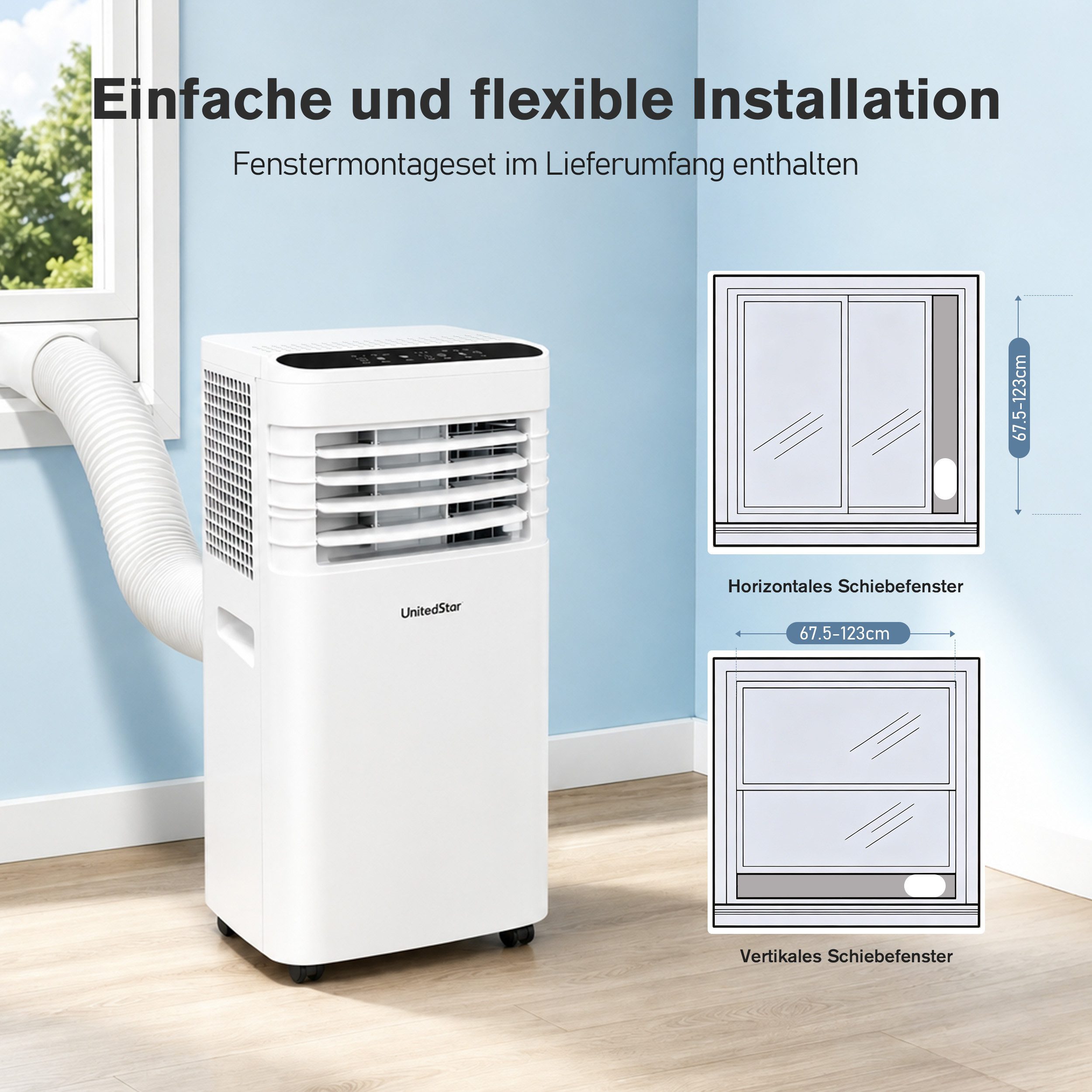 Vankel 3-in-1-Klimagerät 7000 BTU, Mobile Klimaanlage mit Schlafmodus und Fernbedienung, Angenehme Kühle für Schlafzimmer, Wohnzimmer und Homeoffice