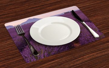 Platzset, Waschbare Stoff Esszimmer Küche Tischdekorations Digitaldruck, Abakuhaus, (4-teilig, 4 Teilig-St., Set aus 4x), Ländlich Lavendelblüten Feld Frankreich