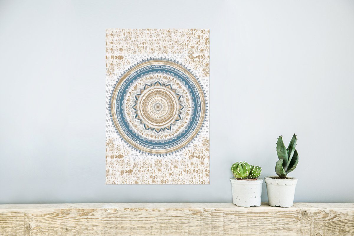 für Wandposter Bohème - Blau Rahmen Poster Ohne (1 Wohnzimmer, Design, - Wandbild, Mandala Weiß St), - MuchoWow Poster, -