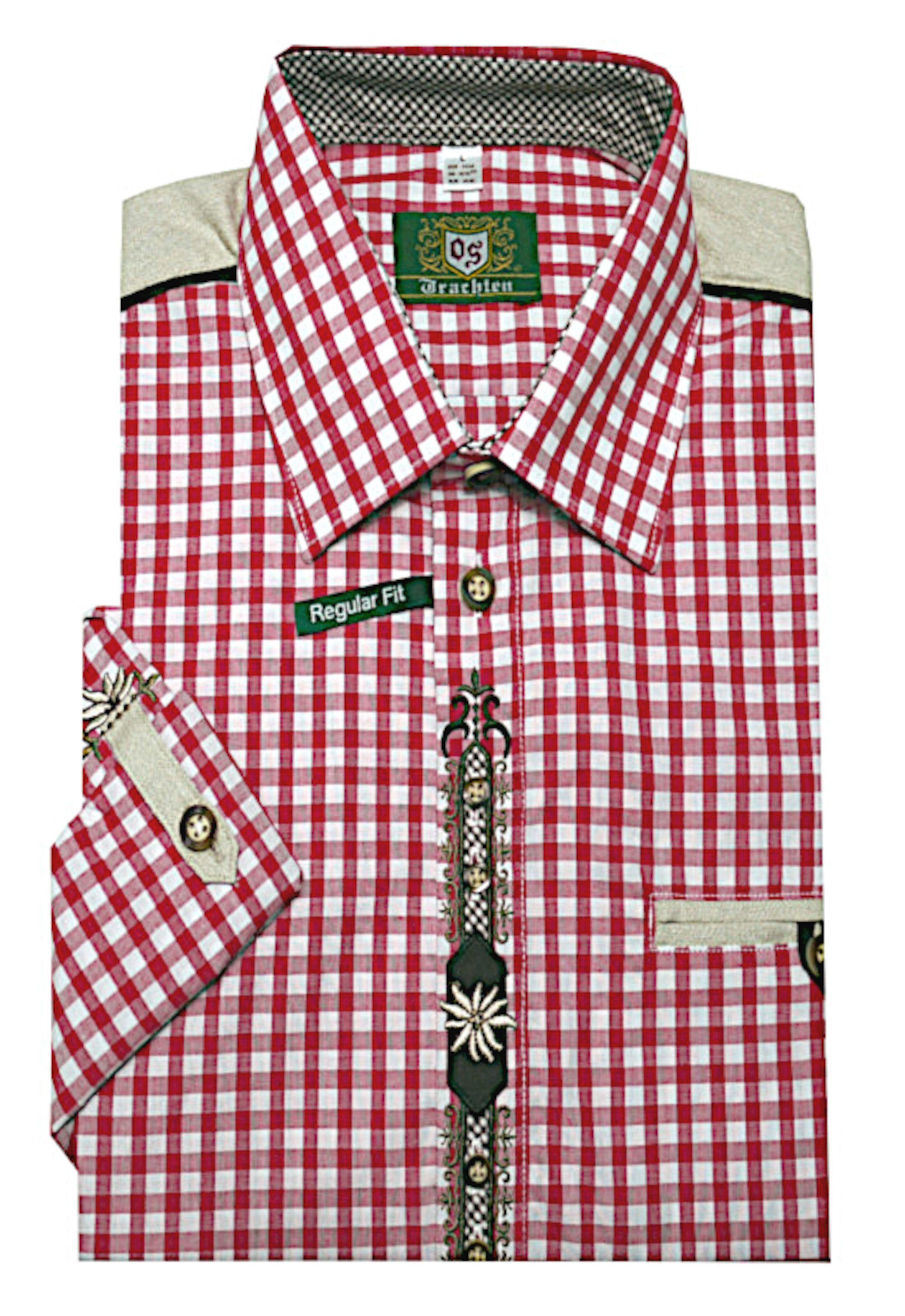 TH-0215 rot-weiß Fit-bequemer Stickerei Schnitt Regular gerader orbis Kentkragen, Krempelarm Trachtenhemd