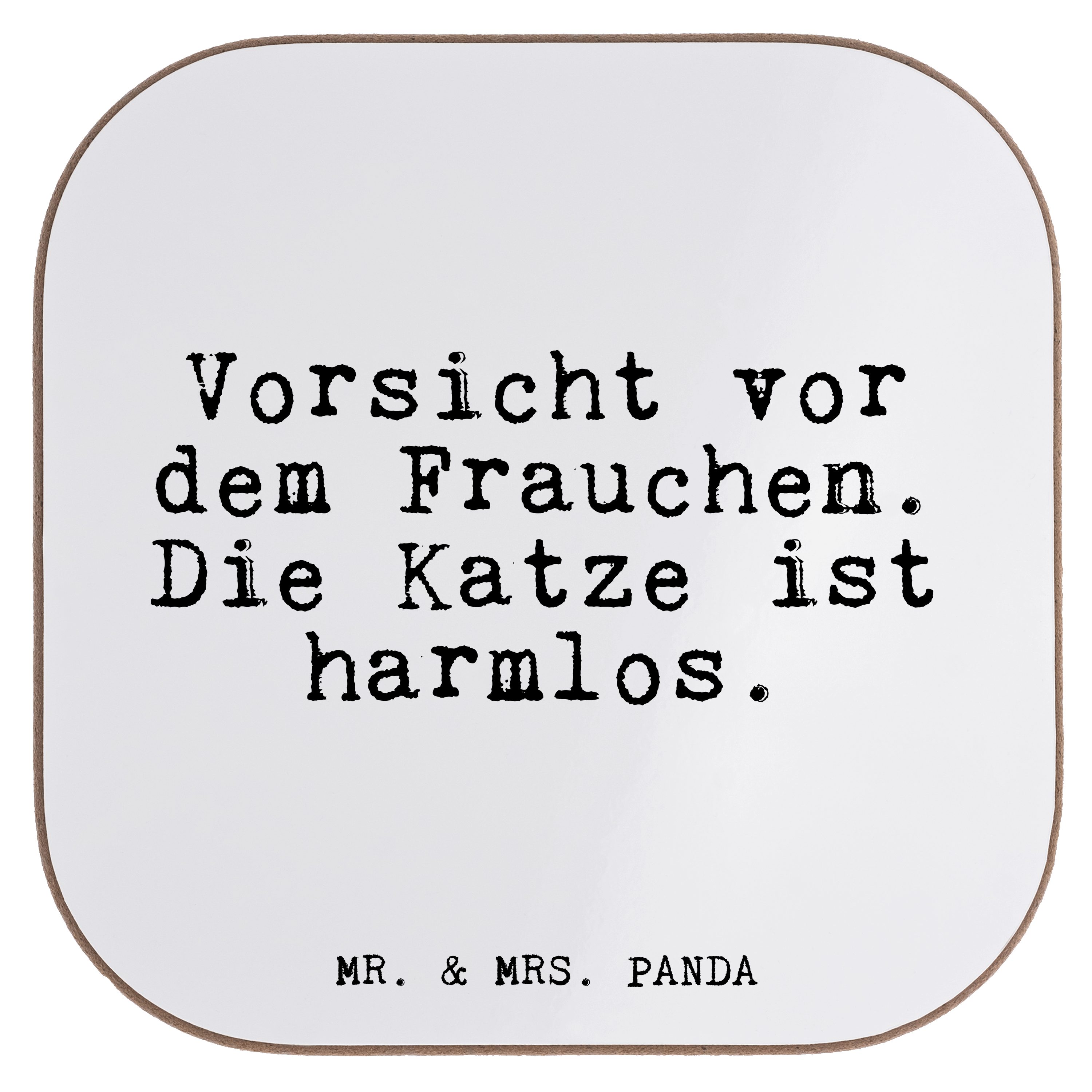 Mr. & Mrs. Panda Getränkeuntersetzer Vorsicht vor dem Frauchen.... - Weiß - Geschenk, Katze, Glizer Spruch, 1-tlg.