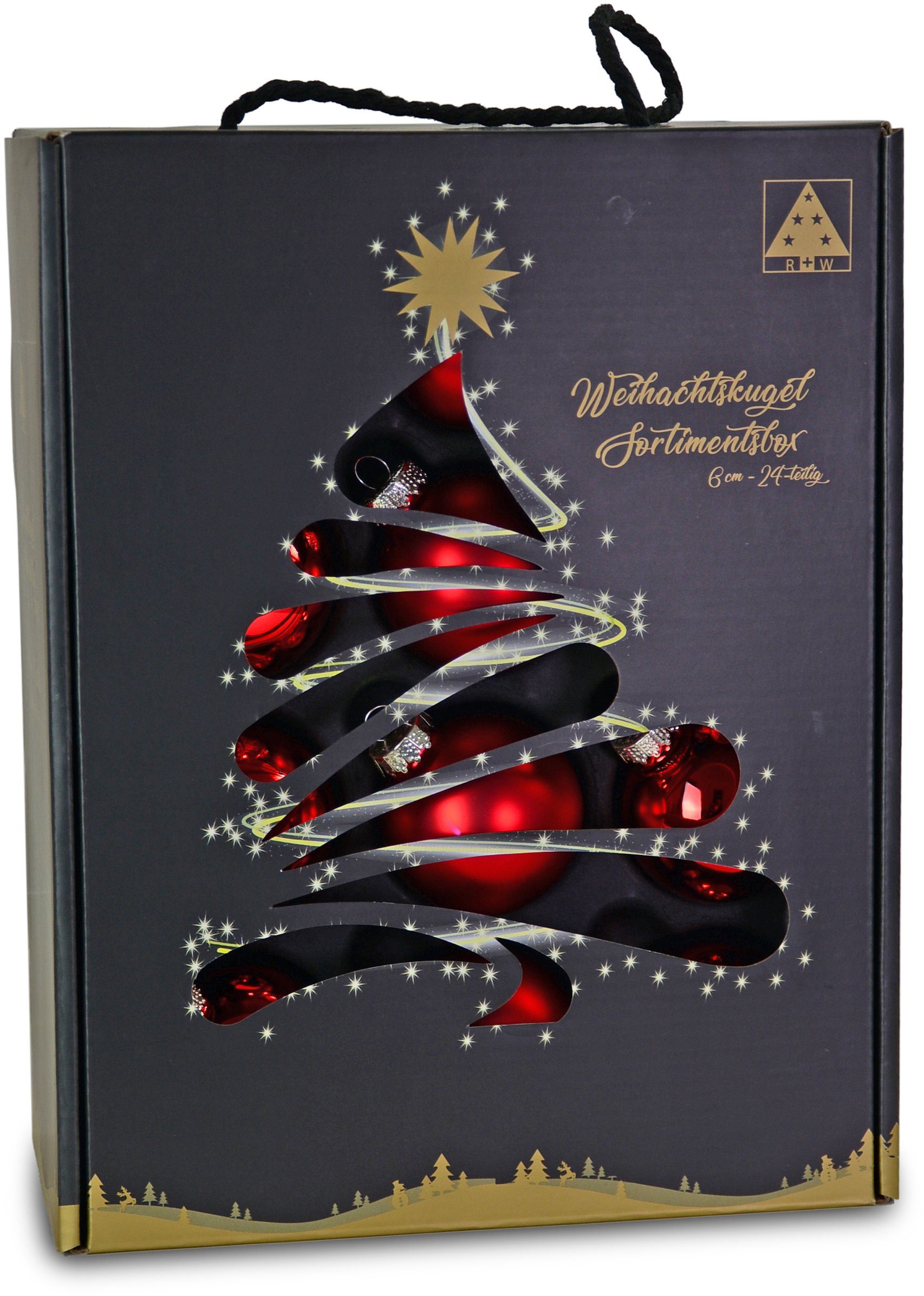 RIFFELMACHER & WEINBERGER Weihnachtsbaumkugel Weihnachtsdeko rot, Christbaumschmuck, Christbaumkugeln Glas (24 St), Ø ca. 6 cm, aus Glas, mit praktischer Aufbewahrungsbox