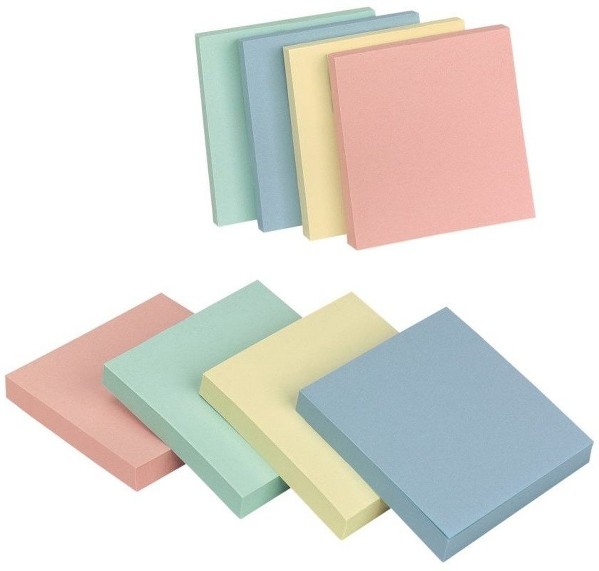 Haftnotizblock Haftnotizen 76x76mm Pastellfarben sortiert VE=12x100 Blatt.