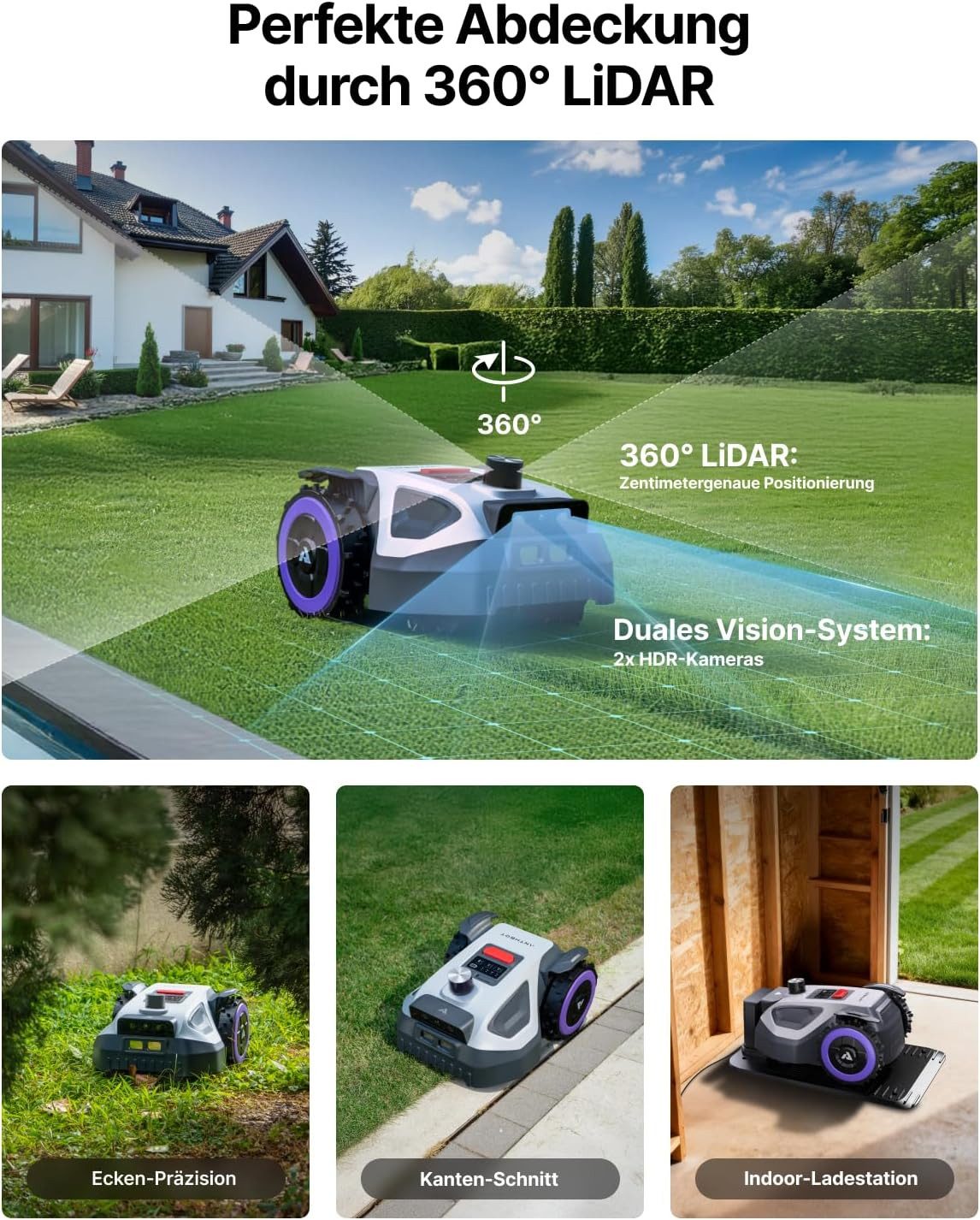 ANTHBOT Rasenmähroboter M5 LiDAR Serie Ohne Begrenzungskabel mit LiDAR & HDR-Dual-Vision, bis 600 m² Rasenfläche, (mit 4G-Modul, Schnitthöhe per App)