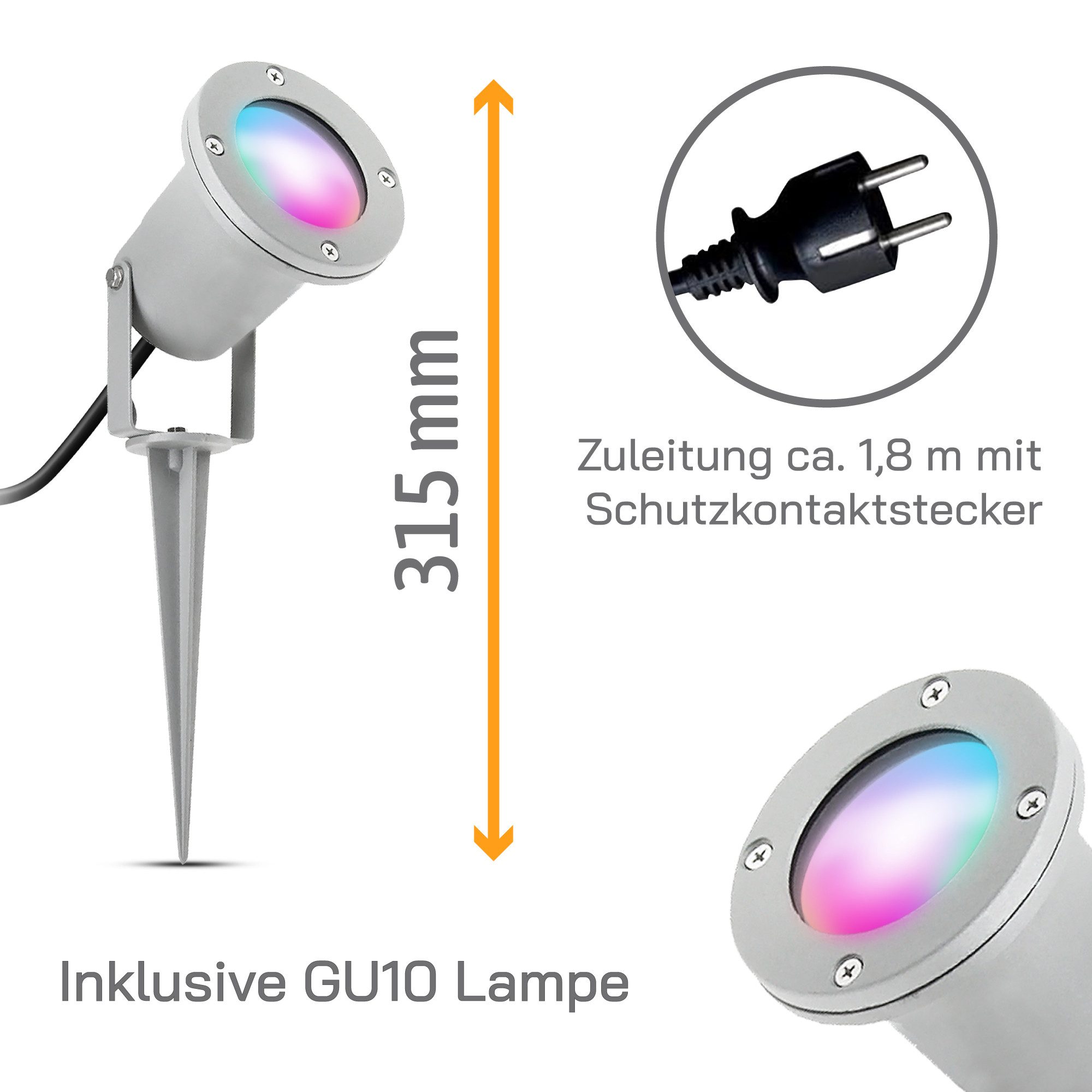 SSC-LUXon LED Gartenstrahler Gartenstrahler KARI Erdspieß IP65 mit GU10 WiFi RGB Gartenlampe Spot, Smart