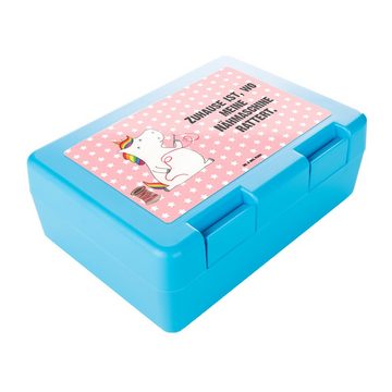 Mr. & Mrs. Panda Butterdose Einhorn Näherin - Rot Pastell - Geschenk, Lunch box, Butterbrotdose, Premium Kunststoff, (1-tlg), Sicherer Doppelverschluss