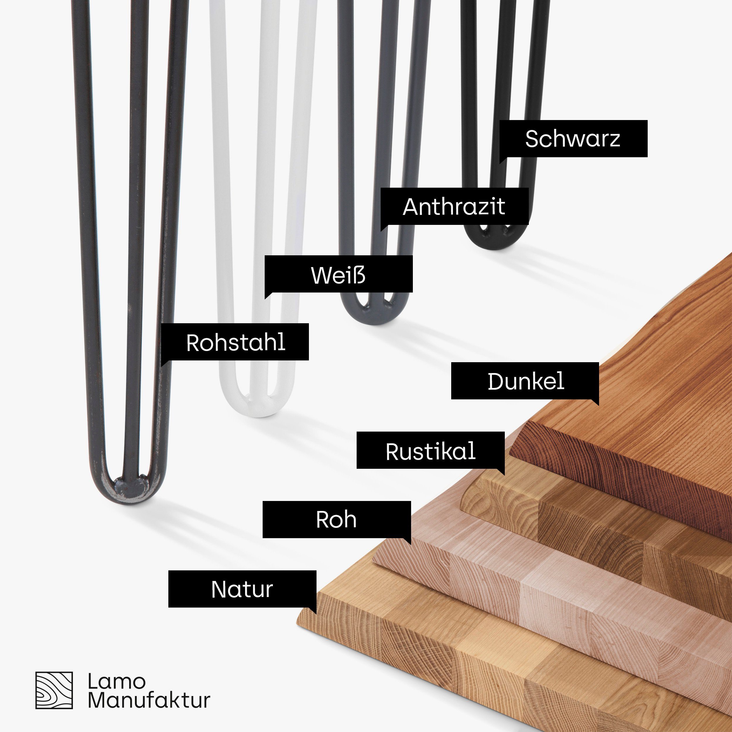 Massivholz massiv (1 | inkl. LAMO Manufaktur Creative Baumkantentisch Rustikal Tisch), Anthrazit Baumkante Esstisch Metallgestell