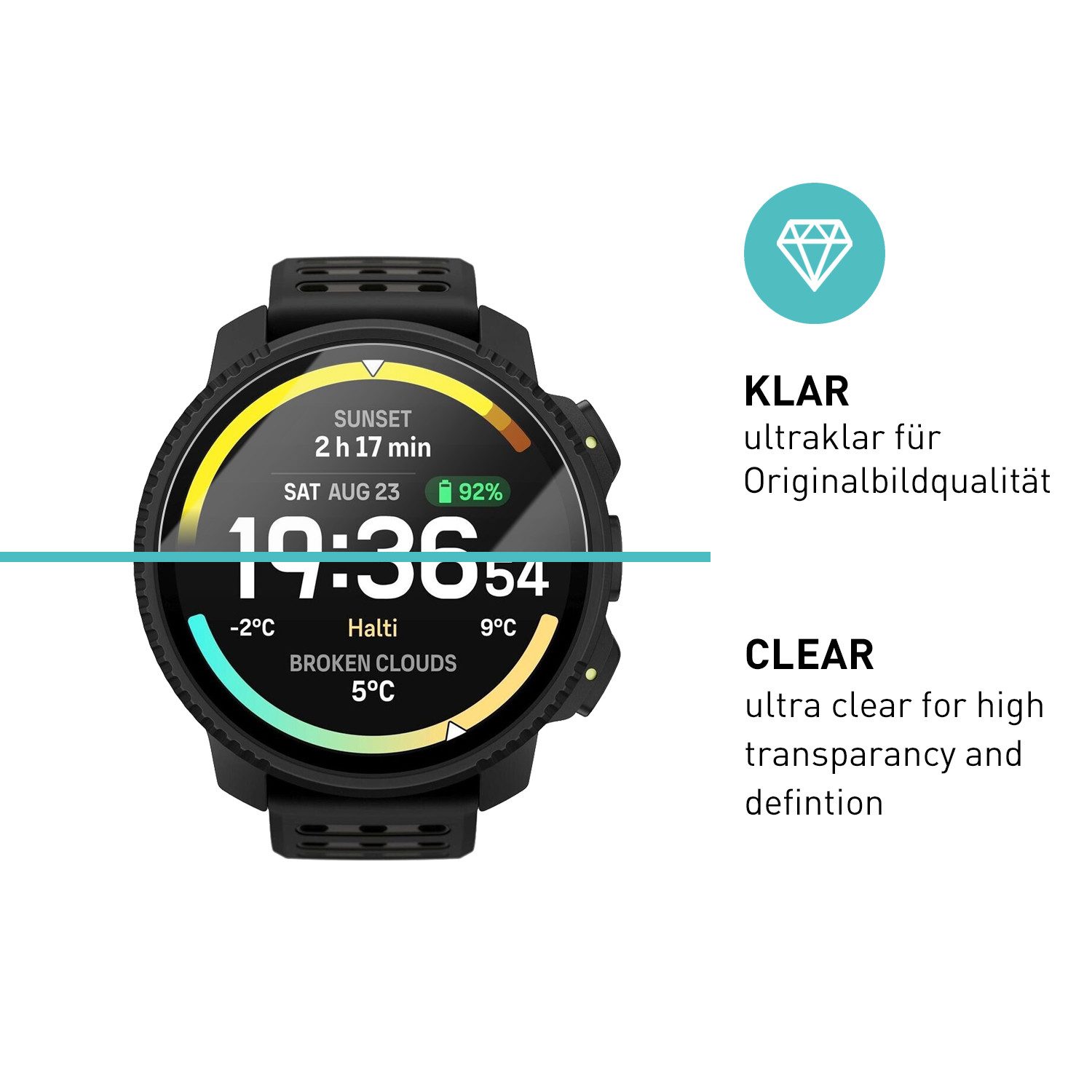 smartect Displayschutzglas Schutzglas Panzerfolie Klar für Suunto Vertical 2, Set, 3 Stück, Schutzfolie Glasschutz Bildschirm