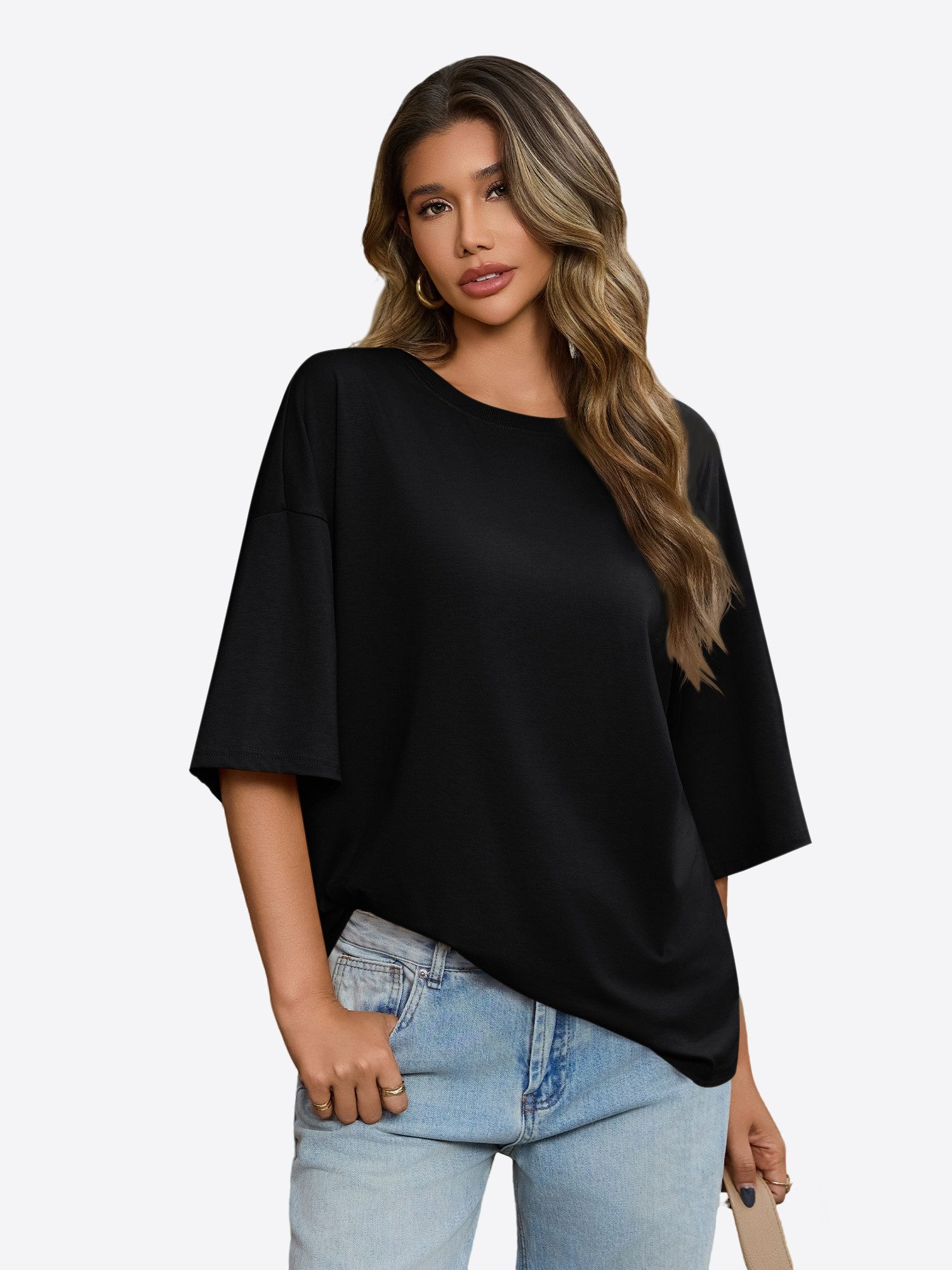 T-Shirt Damen Lässige Oberteile mit Rundhalsausschnitt