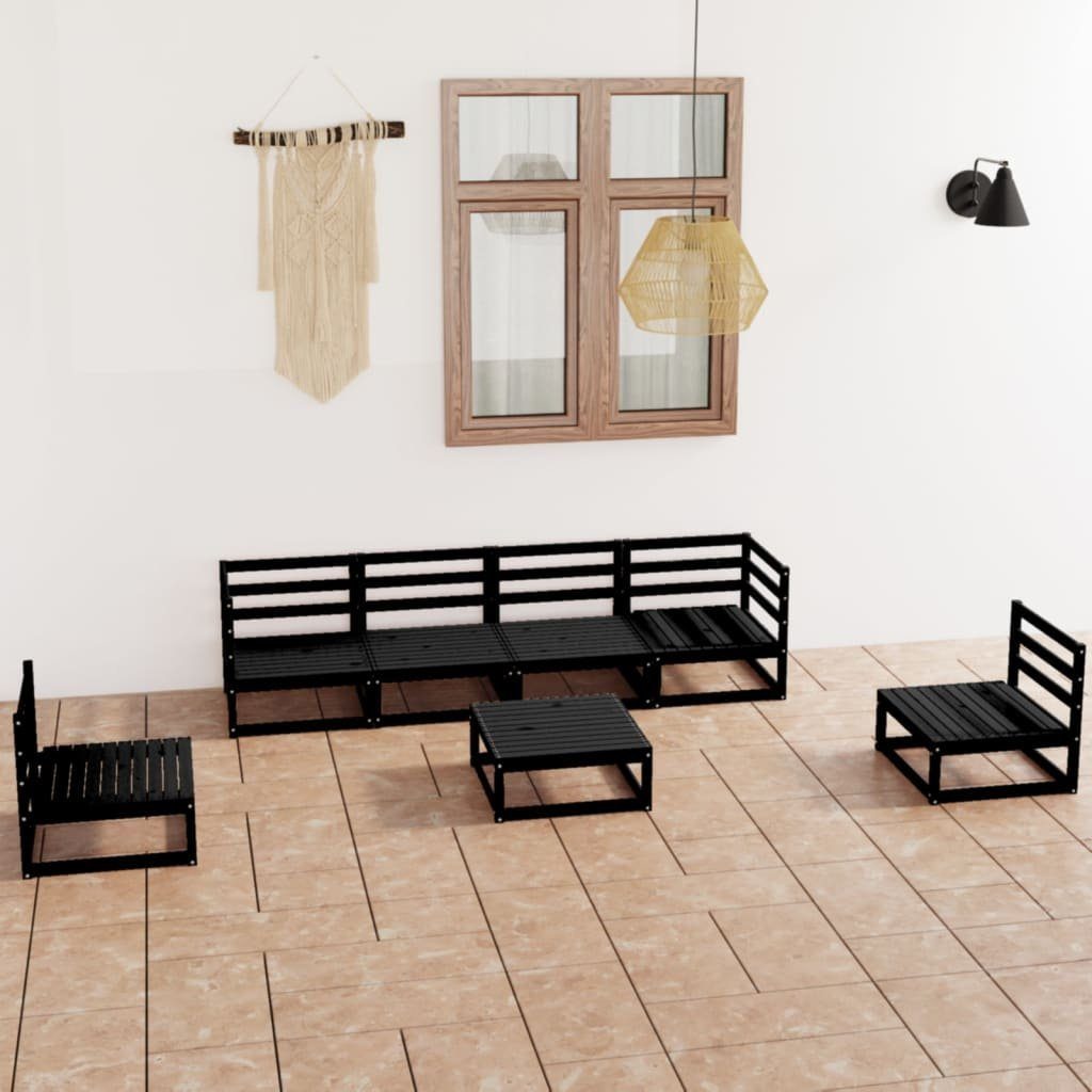 vidaXL Gartenlounge-Set 7-tlg. Garten-Lounge-Set Schwarz Massivholz Kiefer, (1-tlg)