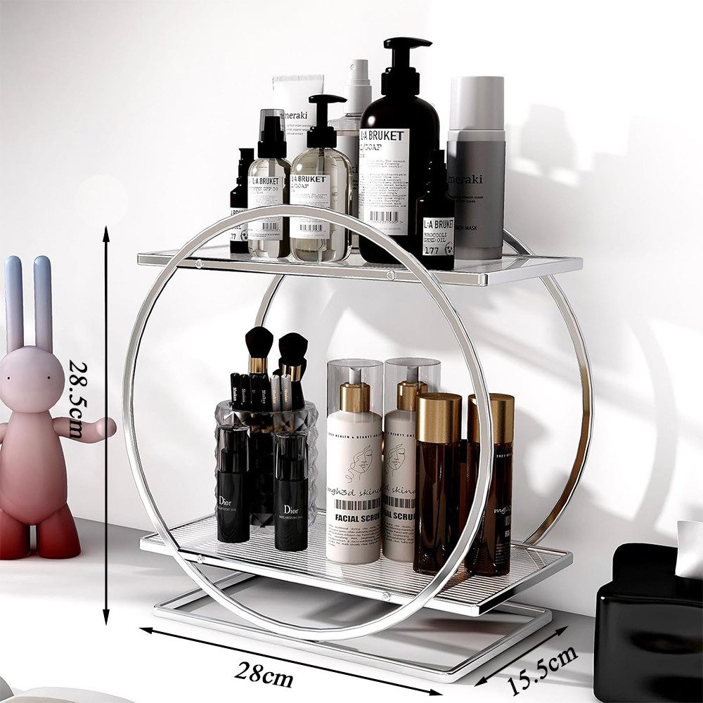 TUWENA Make-Up Organizer 2 Stöckiger Kosmetik Aufbewahrungskorb, Parfüm Organizer, Badezimmer Organizer für Kommode, Schlafzimmer, Wohnzimme