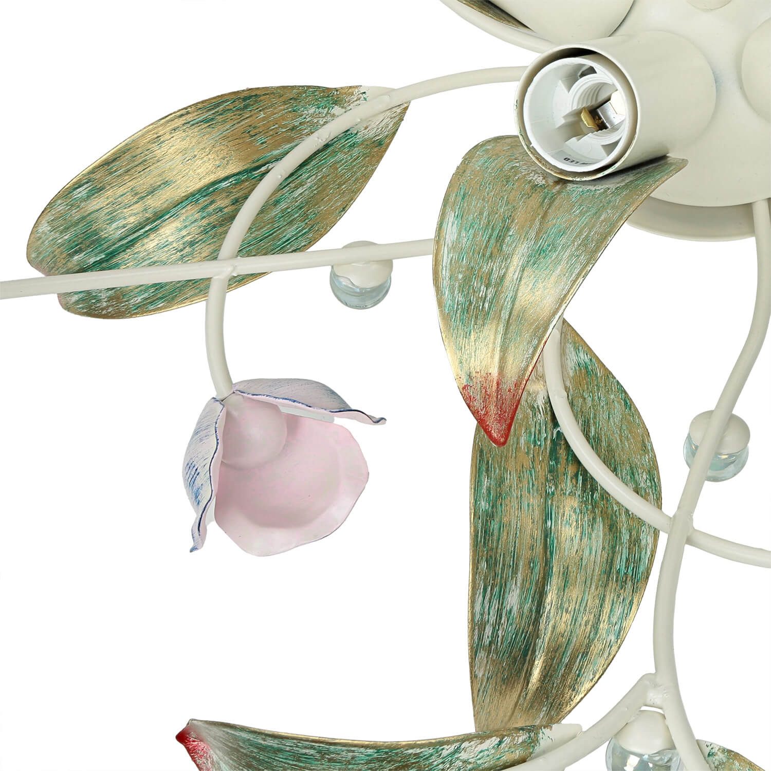 Licht-Erlebnisse Deckenleuchte ROSE, ohne Leuchtmittel, Romantische Deckenlampe Rosa Weiß Floral Blumen Metall Schlafzimmer