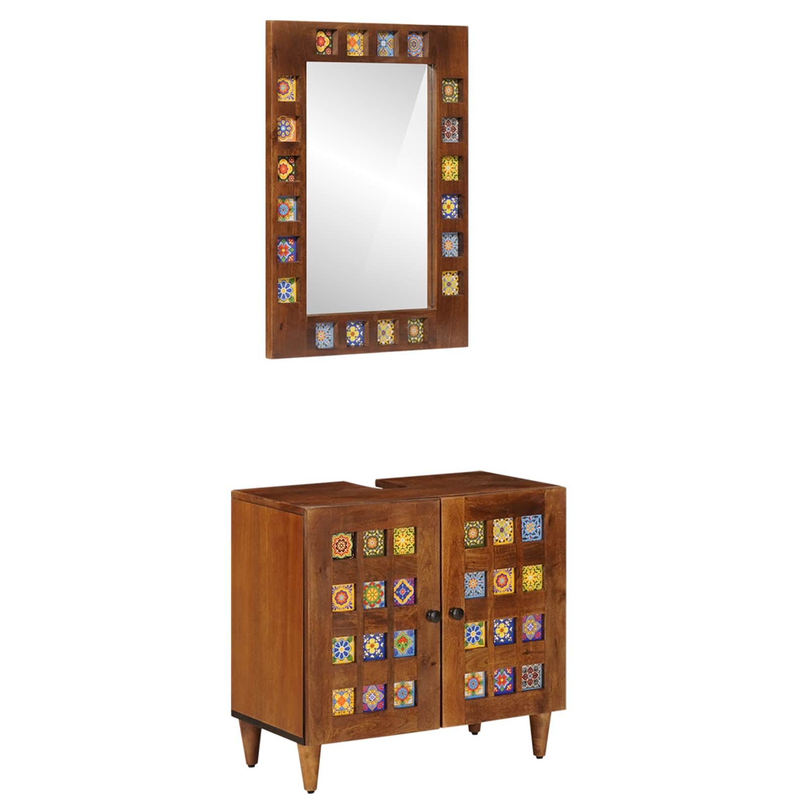 vidaXL Badezimmer-Set Badezimmermöbel-Set Wandmontiert 2 pcs Walnuss Massivholz, (2-St)