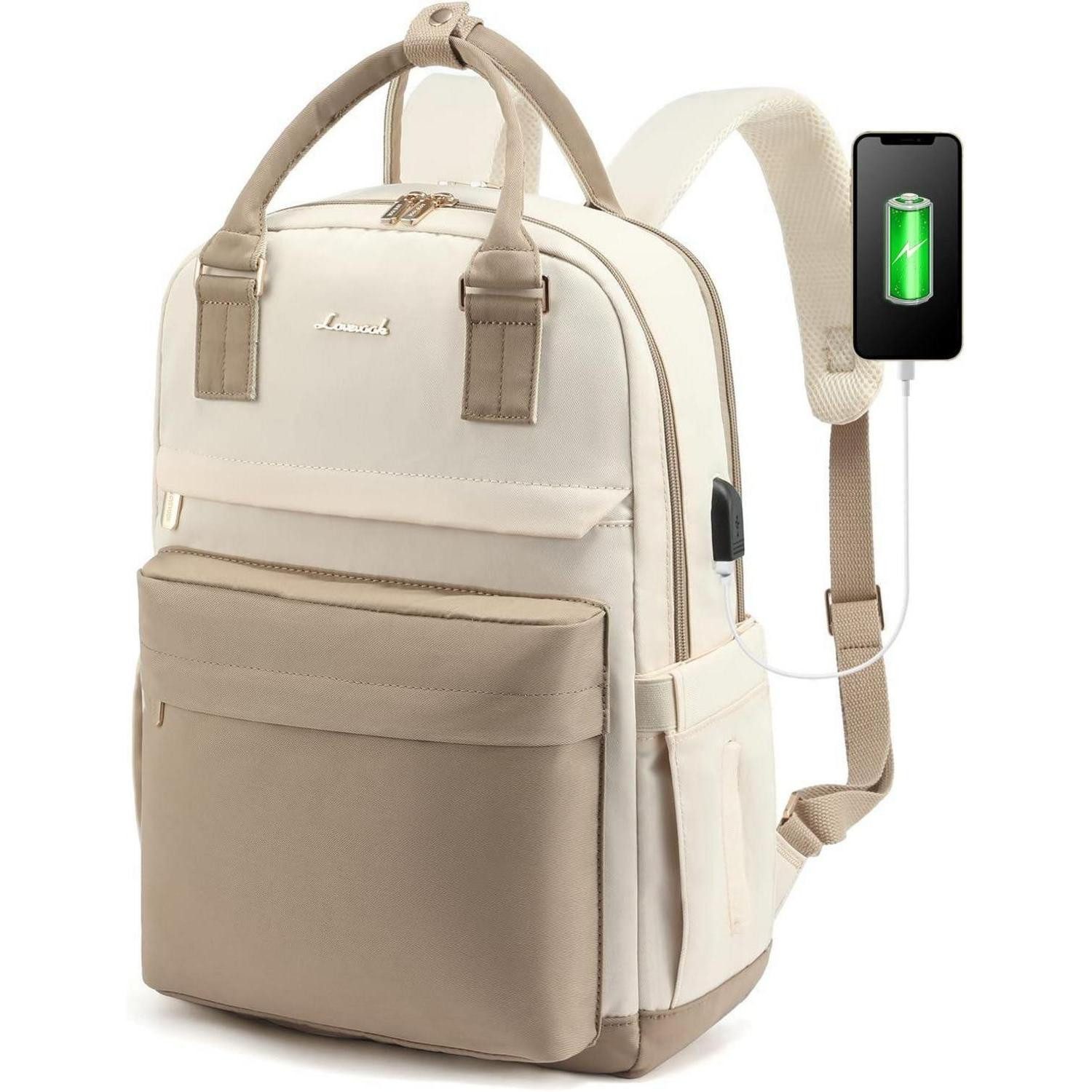 LuxusKollektion Schulrucksack Rucksack Damen 15,6 Zoll Laptop Wasserdicht USB Anschluss Khaki