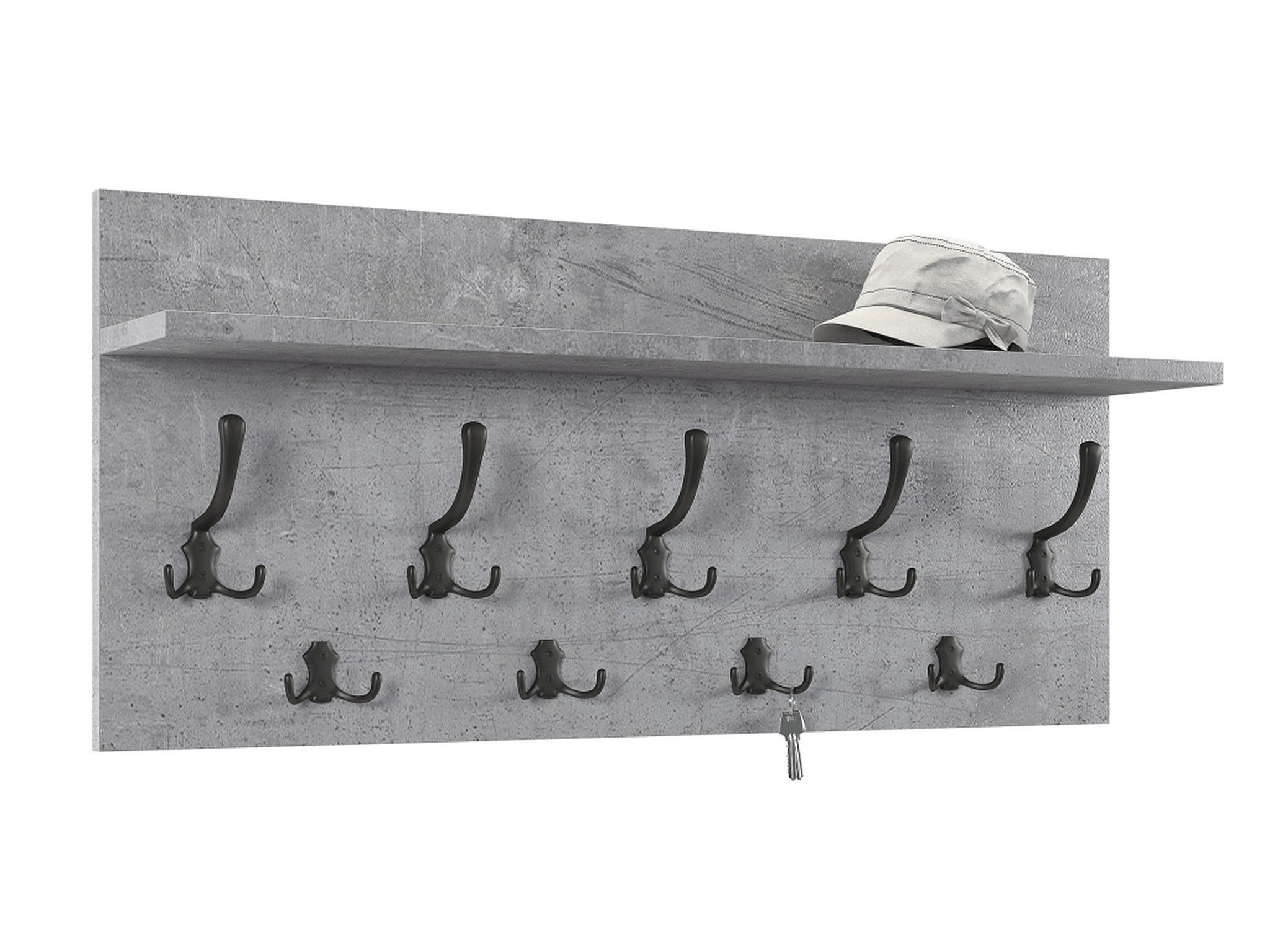 designimpex Garderobenpaneel Design Garderobe 90 x 40 cm Beton - Schwarz matt Kleiderhaken Finlo