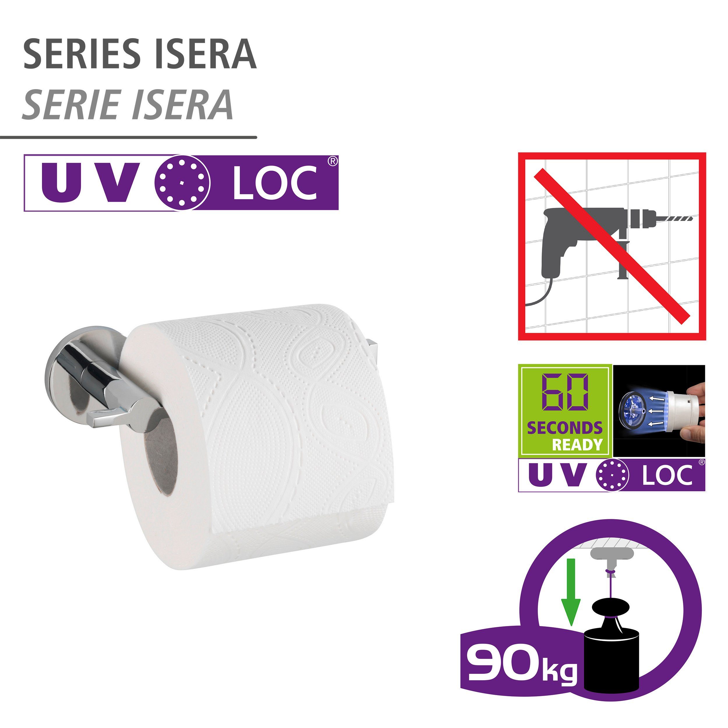 Befestigen Isera, UV-Loc® WENKO ohne Toilettenpapierhalter Bohren