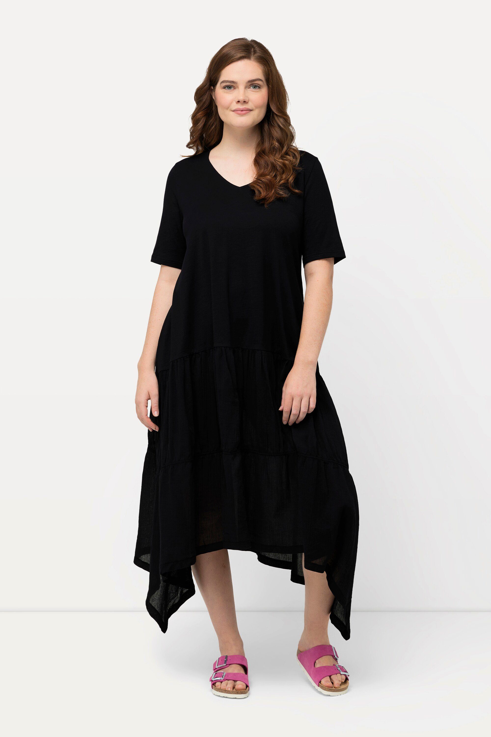 Ulla Popken Maxikleid Midikleid Struktur V-Ausschnitt günstig online kaufen