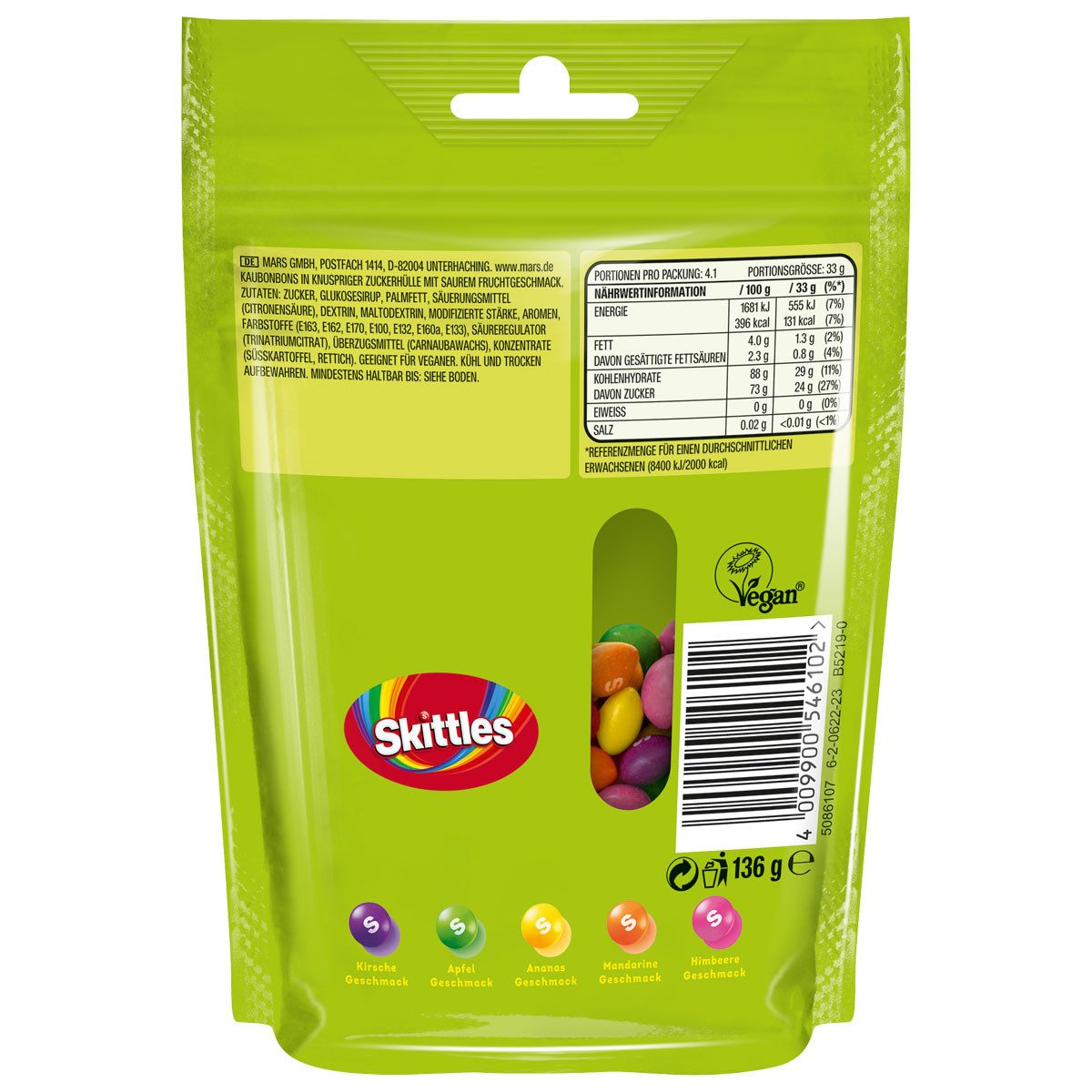 Skittles Süßigkeit, Skittles Crazy Sours saure Kaudragees mit knuspriger Zuckerhülle 136g