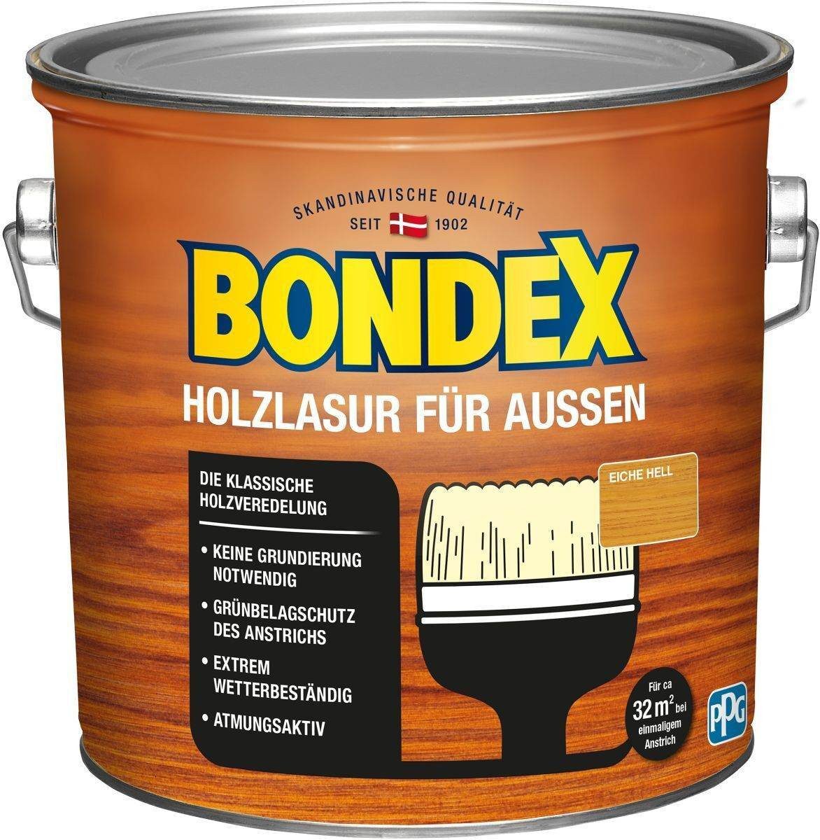 Holzschutzlasur Bondex Holzlasur für Außen, witterungsbeständig, 2,5 l, Eiche Hell
