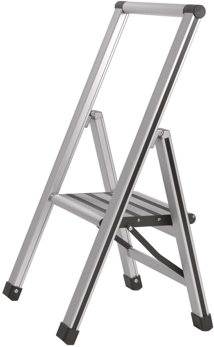 WENKO Trittleiter Modell Alu-Design, Klapptritt Leiter, rutschsichere XXL-Stufen, klappbar, bis 150 kg