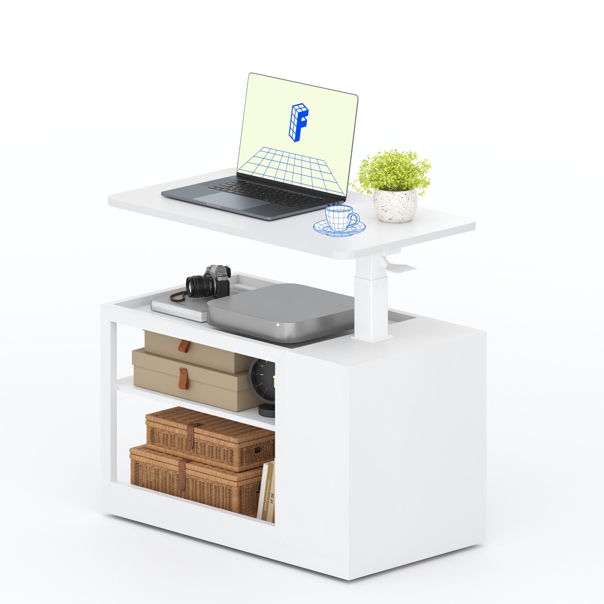 FLEXISPOT Beistelltisch Höhenverstellbar Betttisch, Laptoptisch (C-Form,mit stufenloser Höhenverstellung, Mit integrierter Aufbewahrungsfunktion), Tischplatte: 700 x 400 x 16 mm, Stauraum: 720 x 400 x 435 mm