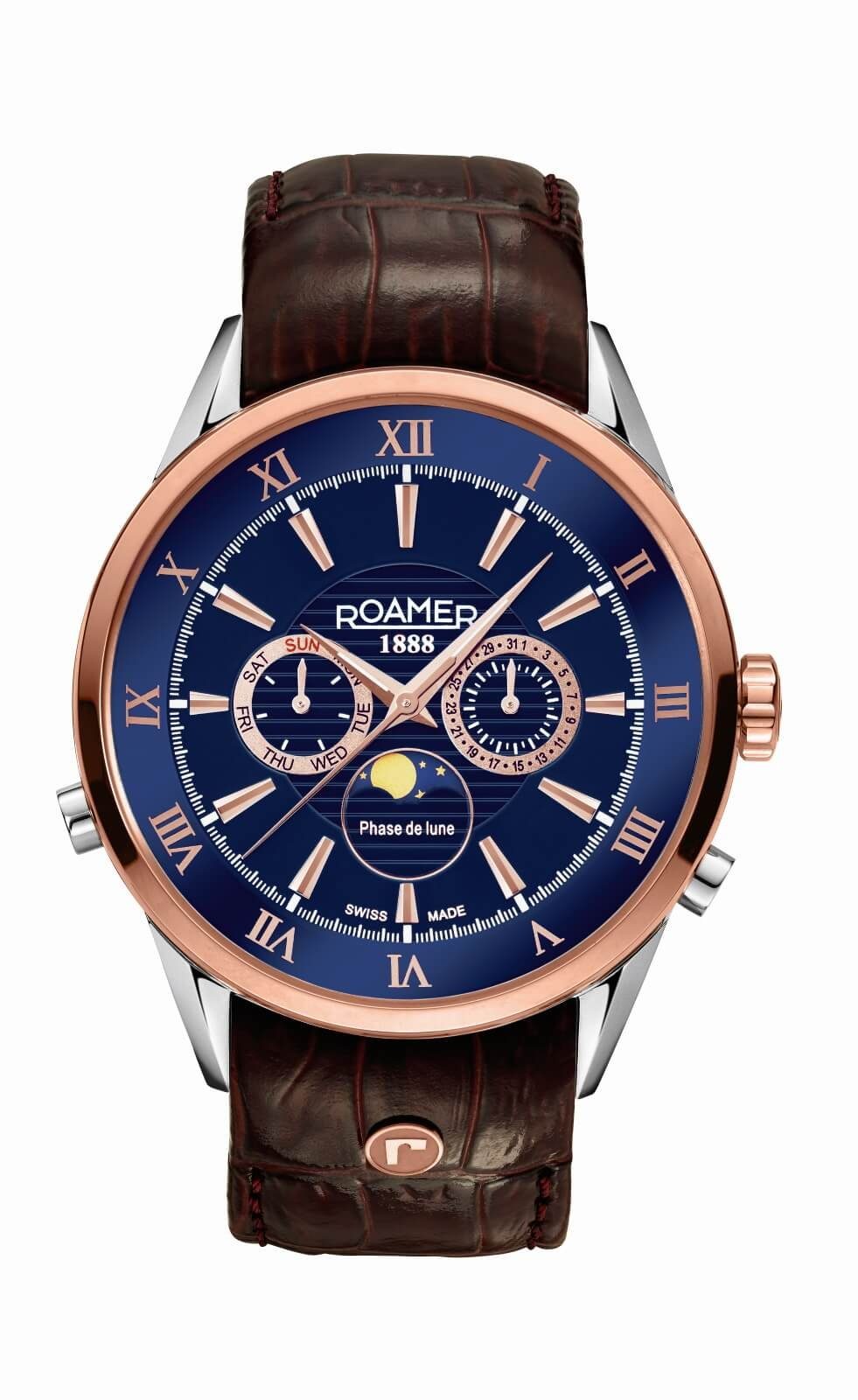 Herren Uhren Roamer Schweizer Uhr Superior Moonphase 508821 49 43 05, Mondphase