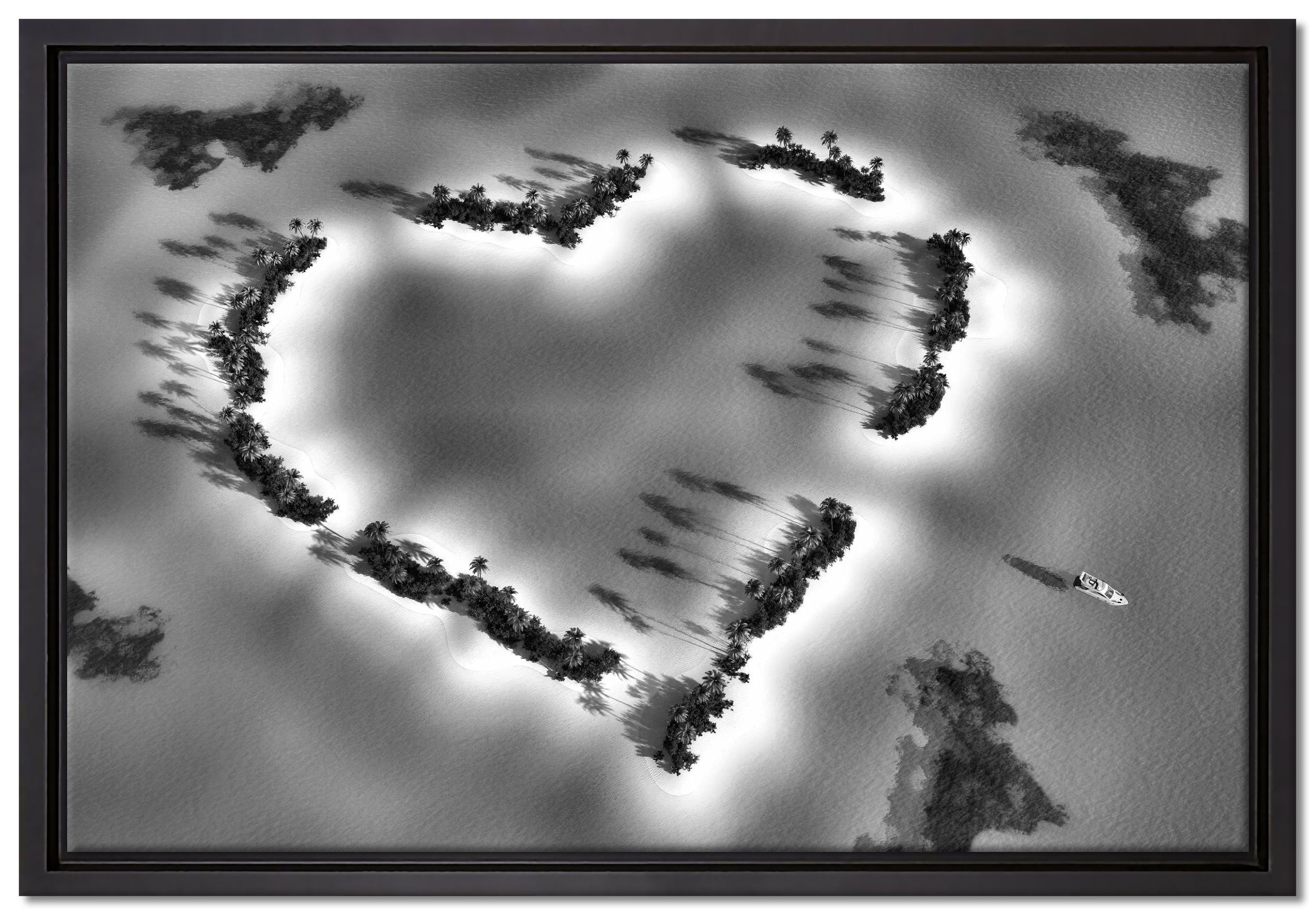 Zackenaufhänger fertig bespannt, Leinwandbild aus (1 Schattenfugen-Bilderrahmen geformt in Inseln, gefasst, Pixxprint einem Leinwandbild Herz inkl. St), Wanddekoration