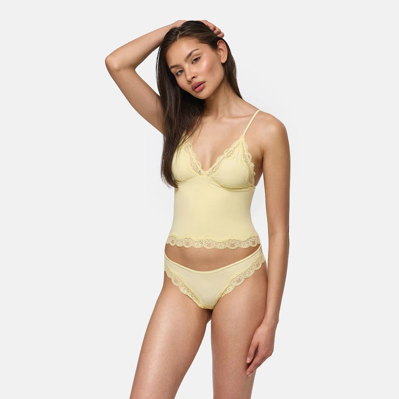 cfab (creamy fabrics) Nachthemd Deep Neck Lace Top-Baby Yellow-3XL (1-tlg)