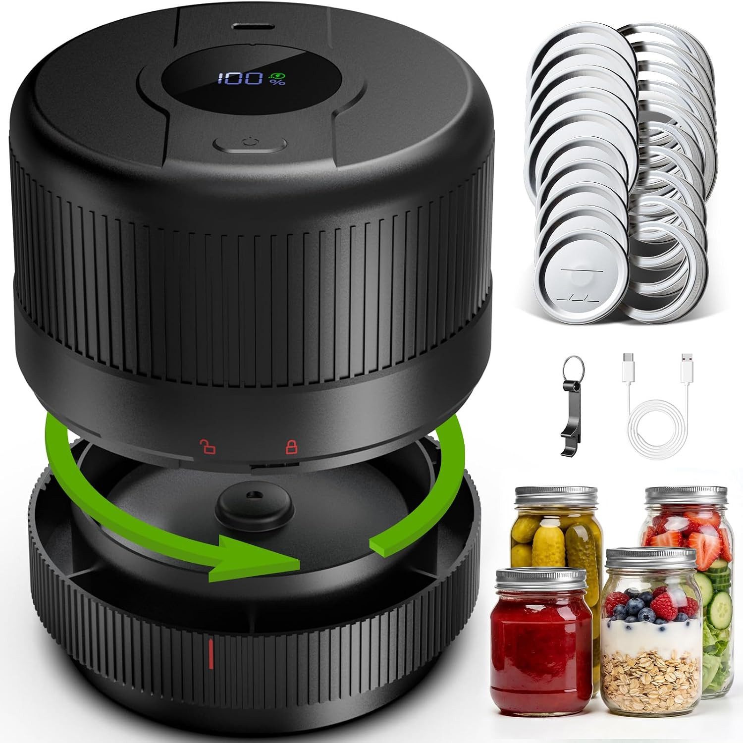 EXTSUD Vakuumierer Elektrischer Vakuumierer für Mason Jars mit LED-Display, Wide &