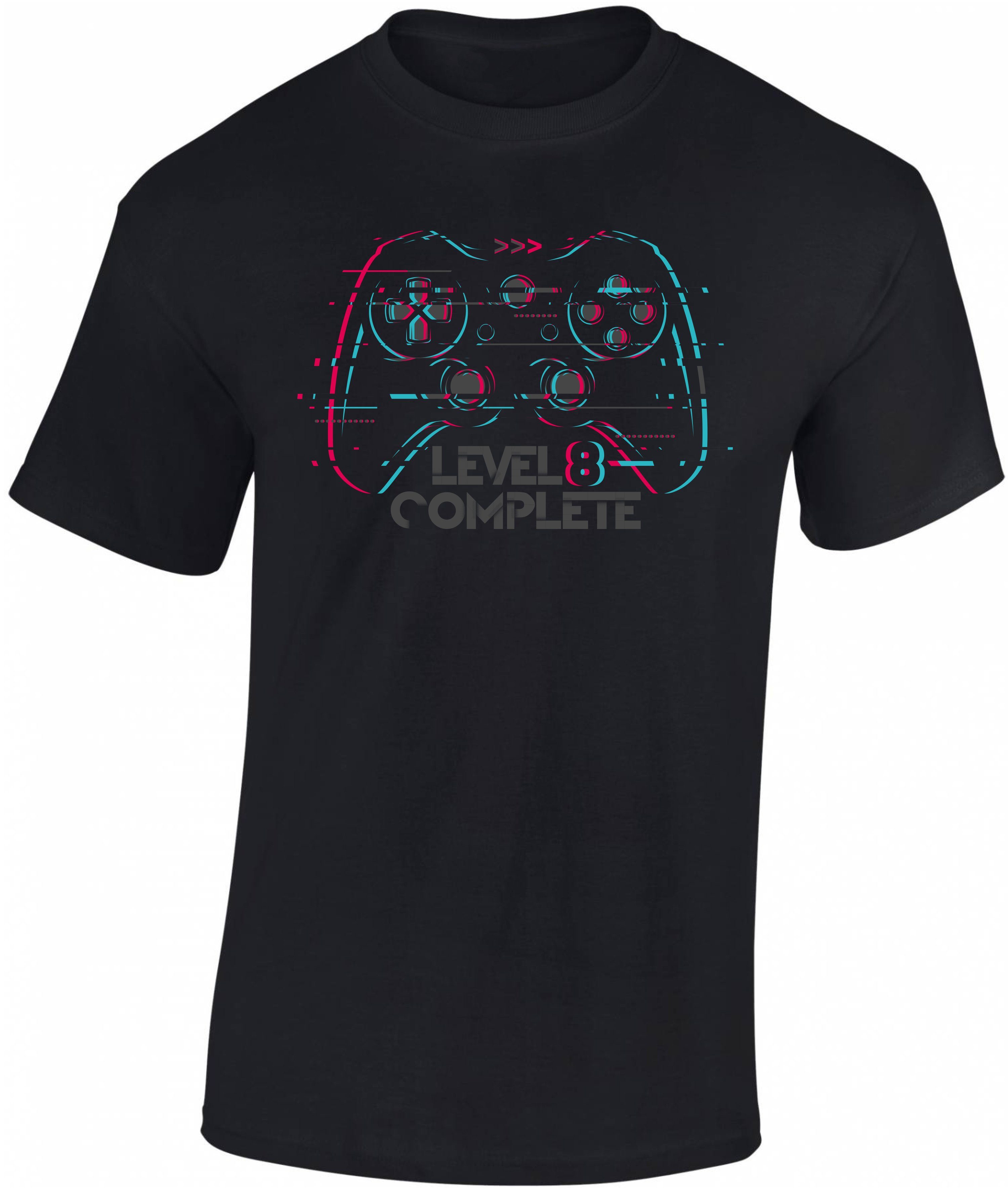 Baddery Print-Shirt Jungen Gamer Level 8 Siebdruck, Complete Baumwolle : 8. aus hochwertiger Geburtstag zum T-Shirt