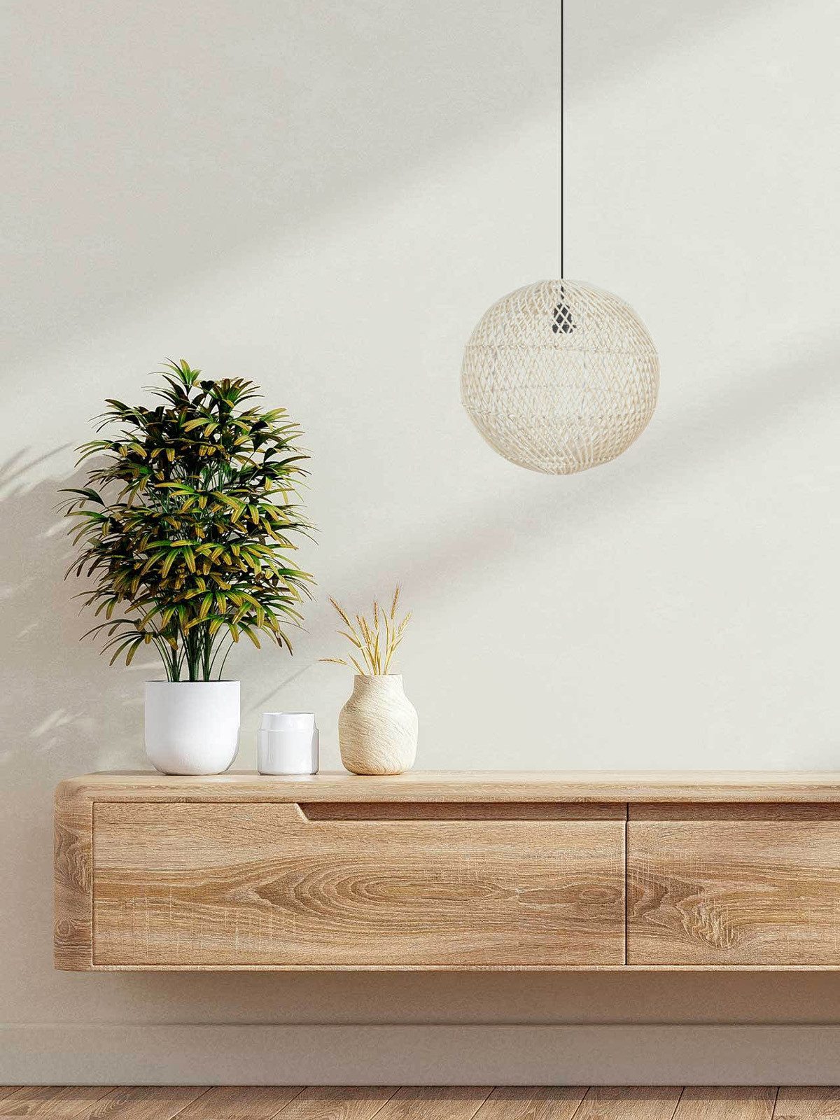 VIVANNO Hängeleuchte Rattan ROTANG Rund - Beige Geflochten, ohne Leuchtmitt günstig online kaufen