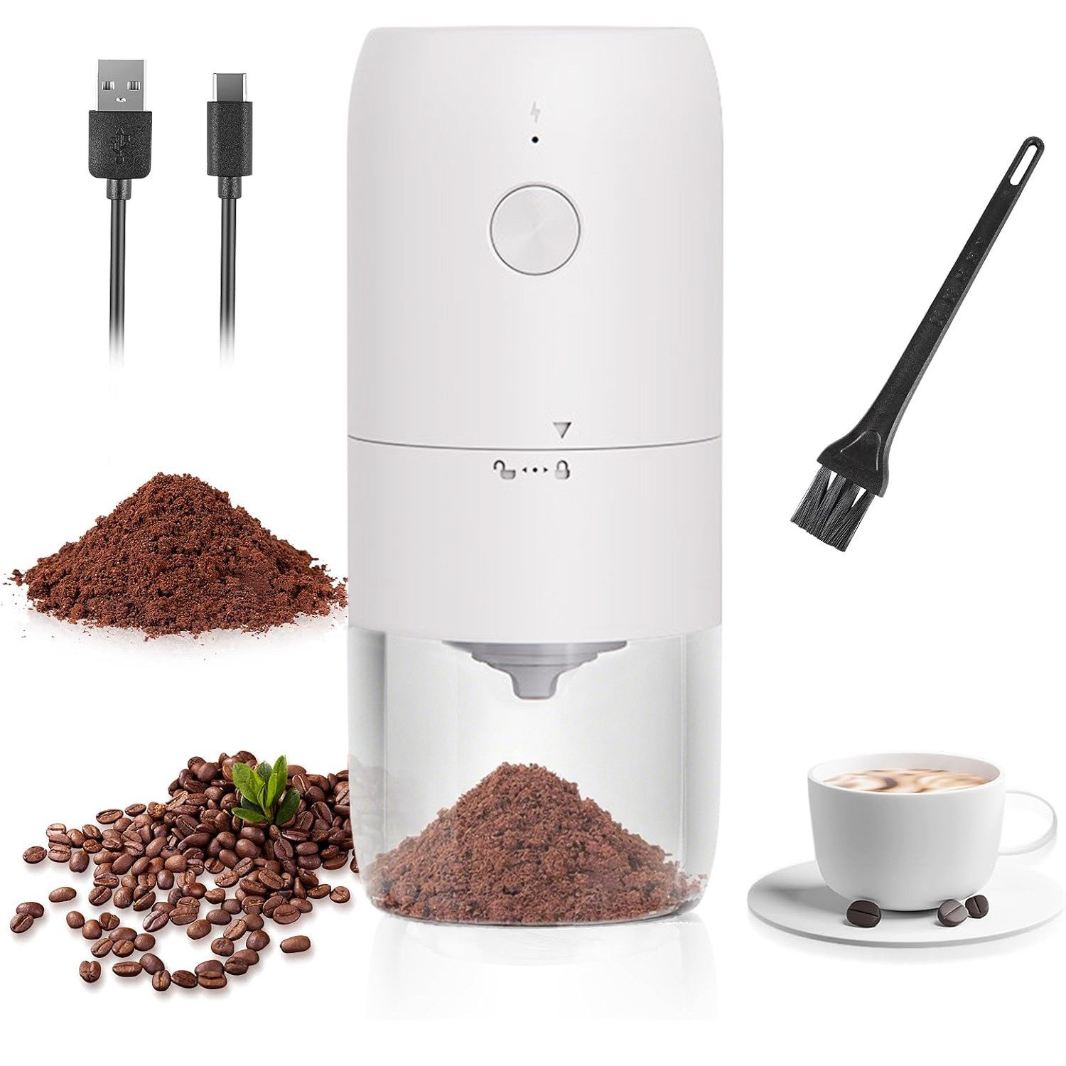 MOPUEA Kaffeemühle elektrische Kaffeemühle, Gewürzmühle Edelstahlklinge 25W, 25 g Bohnenbehälter, Geeignet für Kaffee, Nüsse, Gewürze