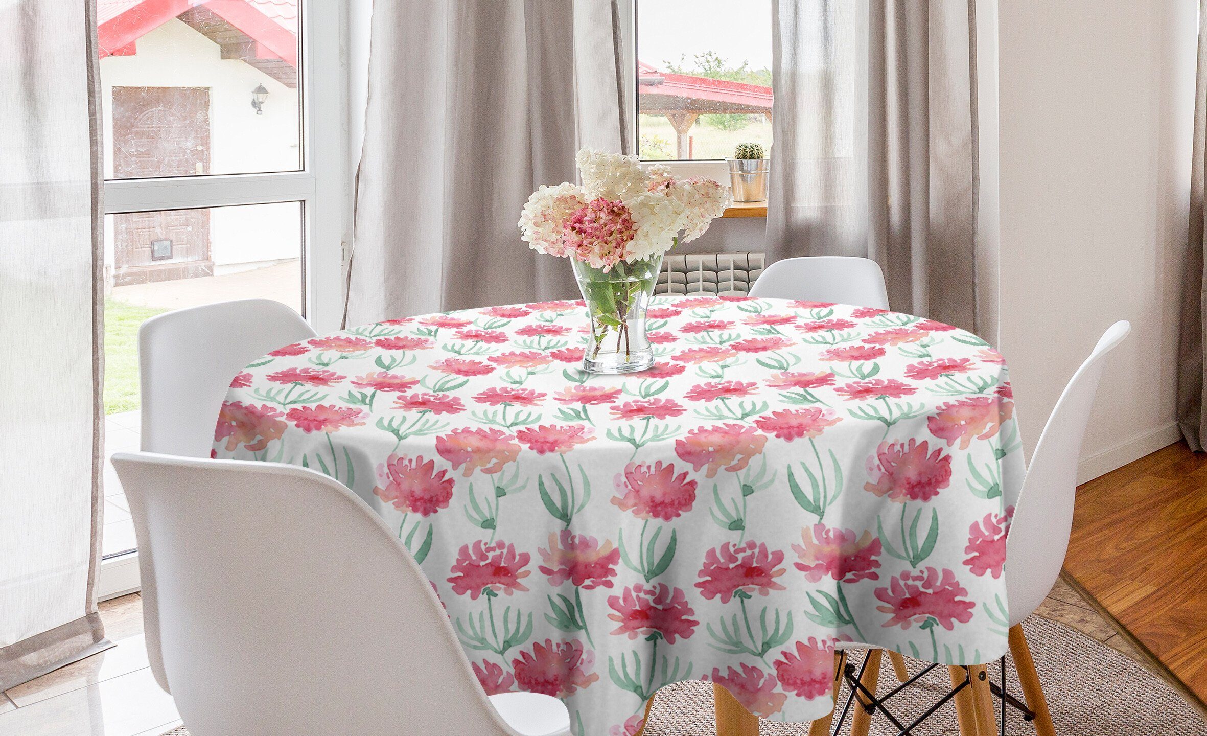 Abakuhaus Tischdecke Kreis Tischdecke Abdeckung für Esszimmer Küche Dekoration, Blume Frische Blüten Pastell