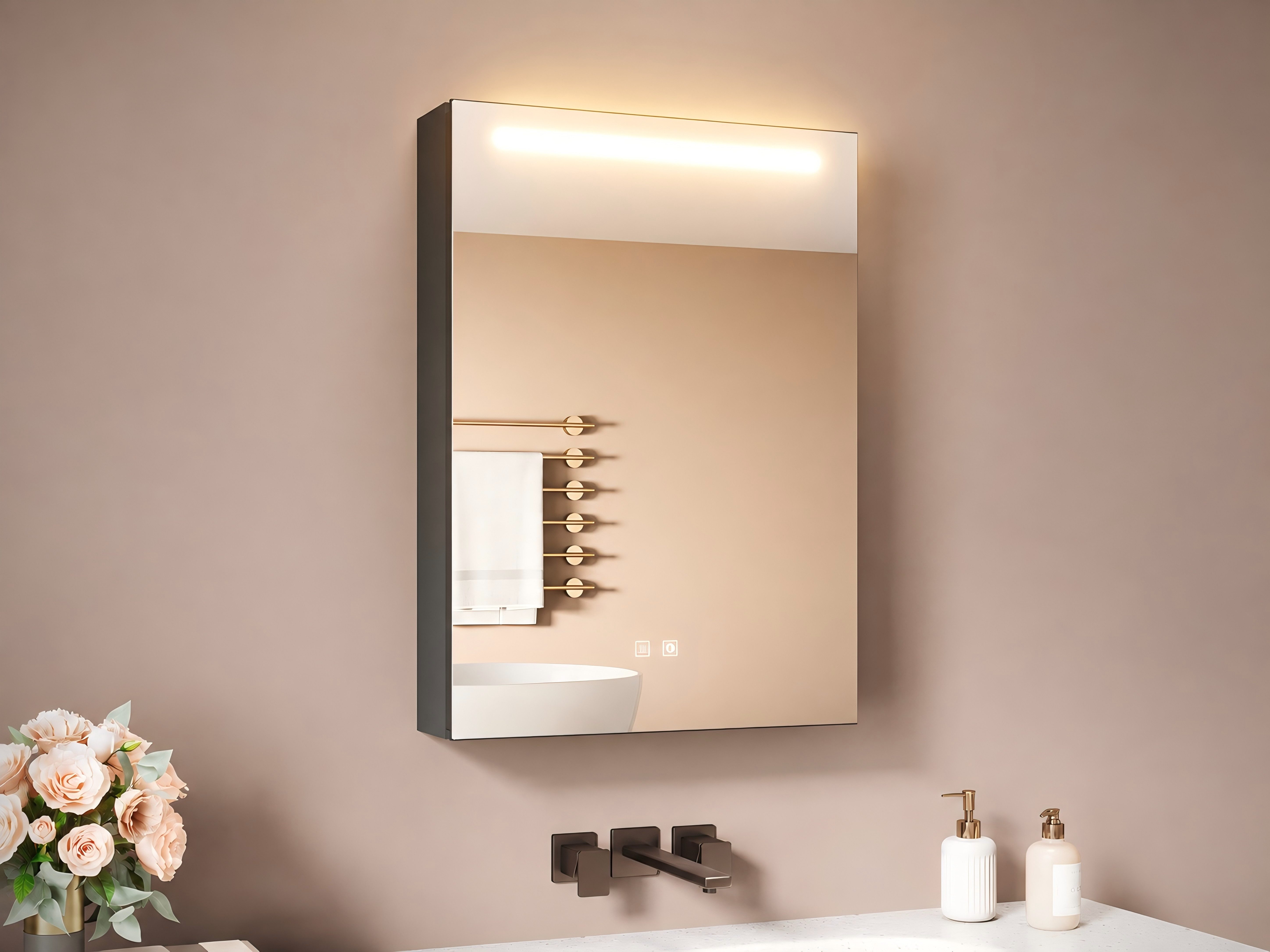 SONNI Spiegelschrank Badezimmerspiegelschrank, Spiegelschrank Badezimmer mit LED-Spiegel mit Beleuchtung, Anti-Beschlag & Steckdose, Licht in 3 Farbtemperaturen