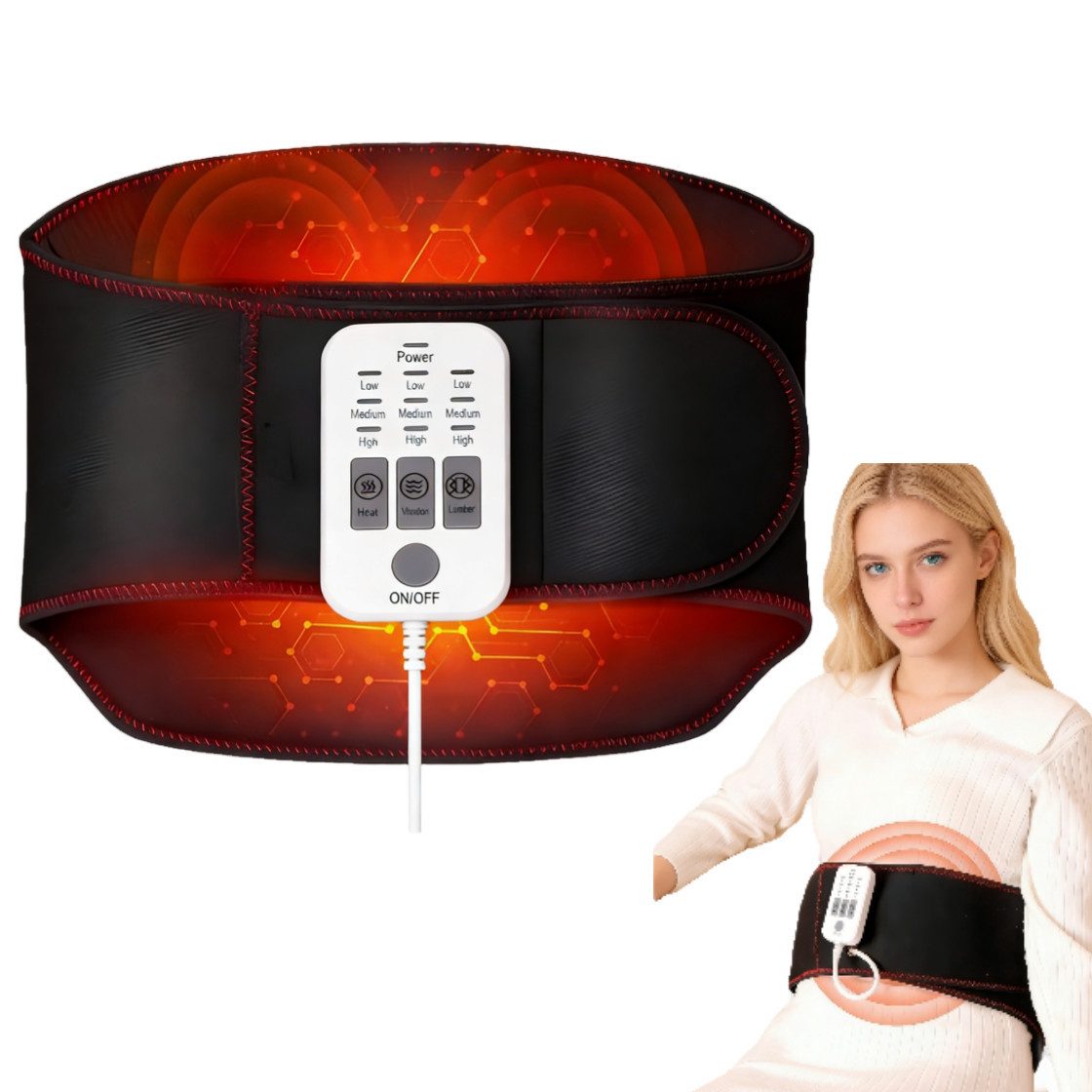 ibettertec Massagegerät Taillenmassagegerät, rückenmassagegerät, Massagegürtel Wärmetherapie, Graphene Wärmetherapie,luftkompressionsmassage, Airbag-Massage,verstellbarer Klettverschluss,9 modi,Ergonomisches