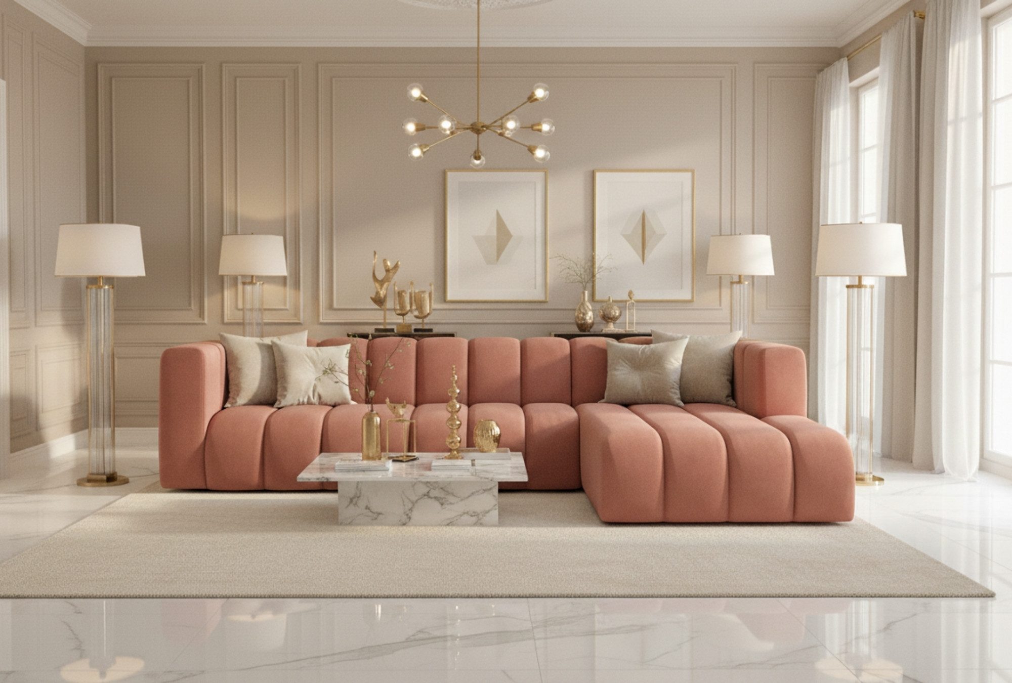 Kaiser Möbel Ecksofa Moderne aus Veloursstoff Salvador Grand L 318 cm, Ecksofa, Tiefe Sitzflächen,Premium-Velours Salvador,Design Soft-Cube