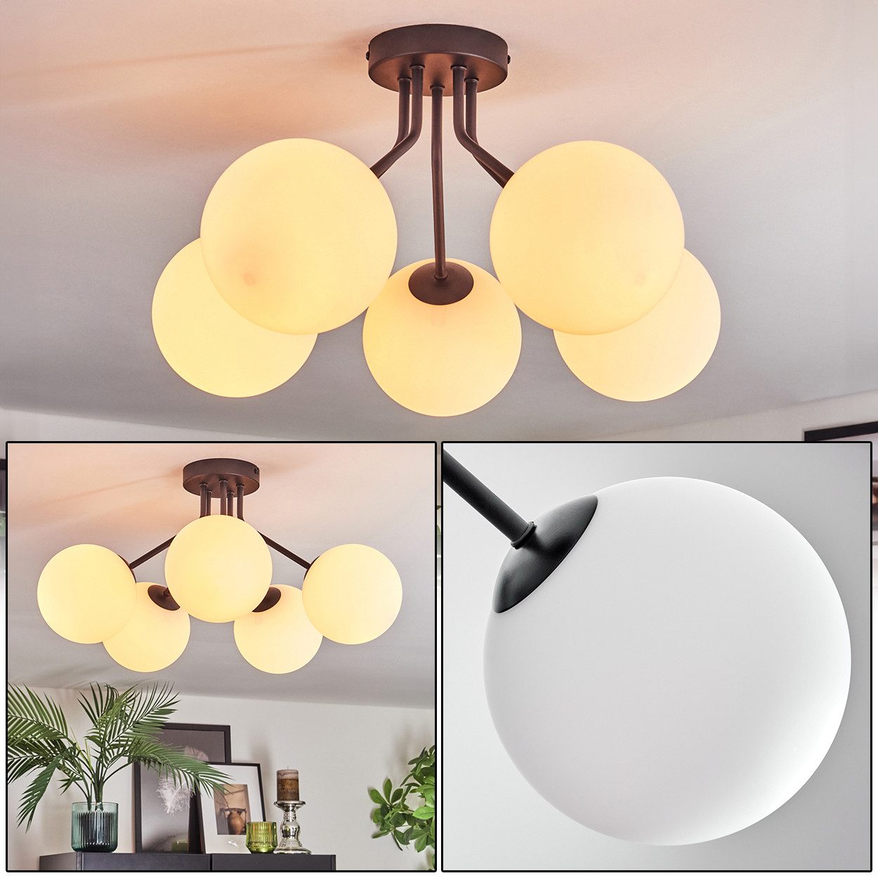 hofstein Deckenleuchte Deckenlampe aus Metall/Glas in günstig online kaufen