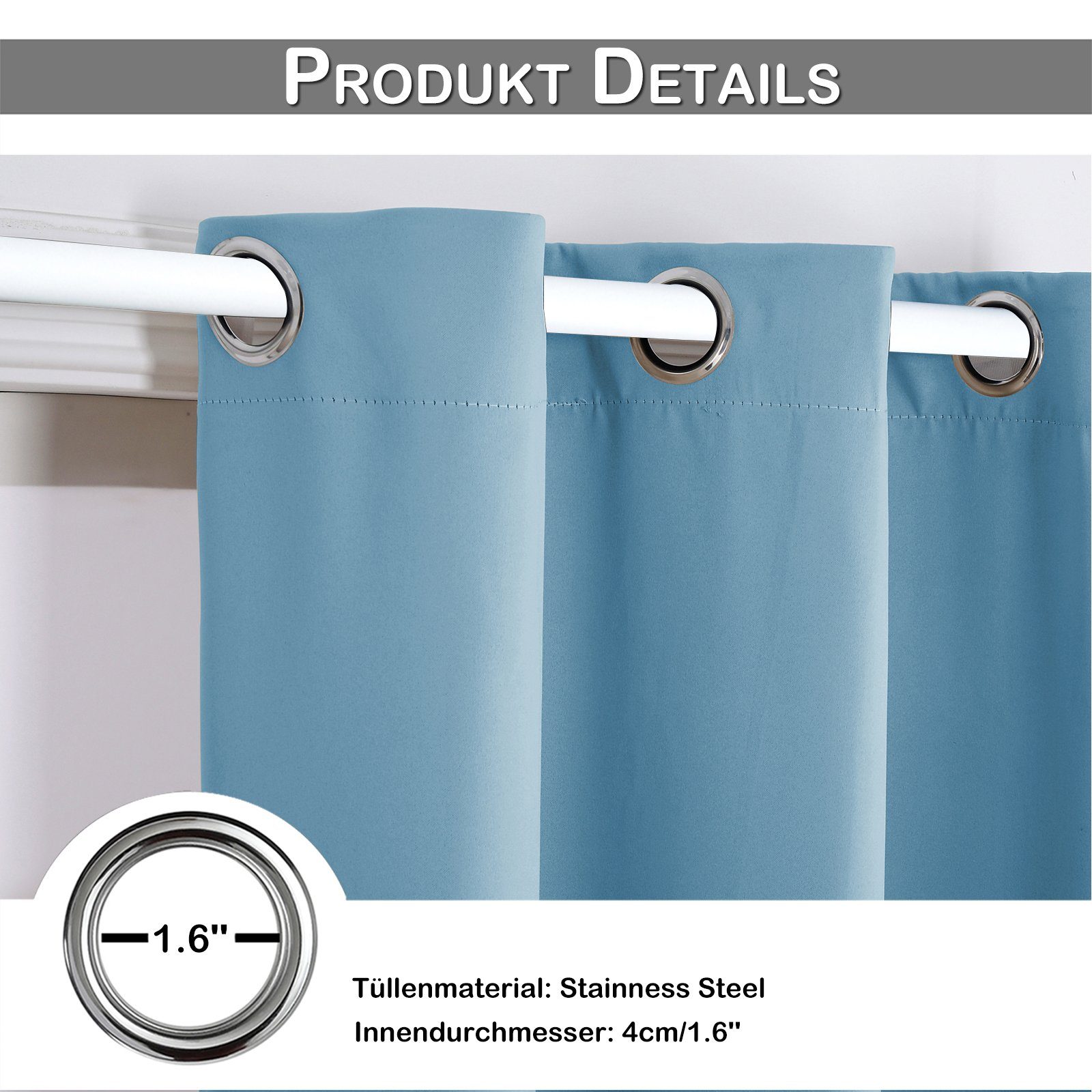 BTTO V&G Türvorhang Thermo Gardinen Vorhang Blickdicht ösen 6 Farben, 3 Größen, Verdunkelungsvorhang 132x203cm/132x244cmThermovorhang – Bild 4 von 5