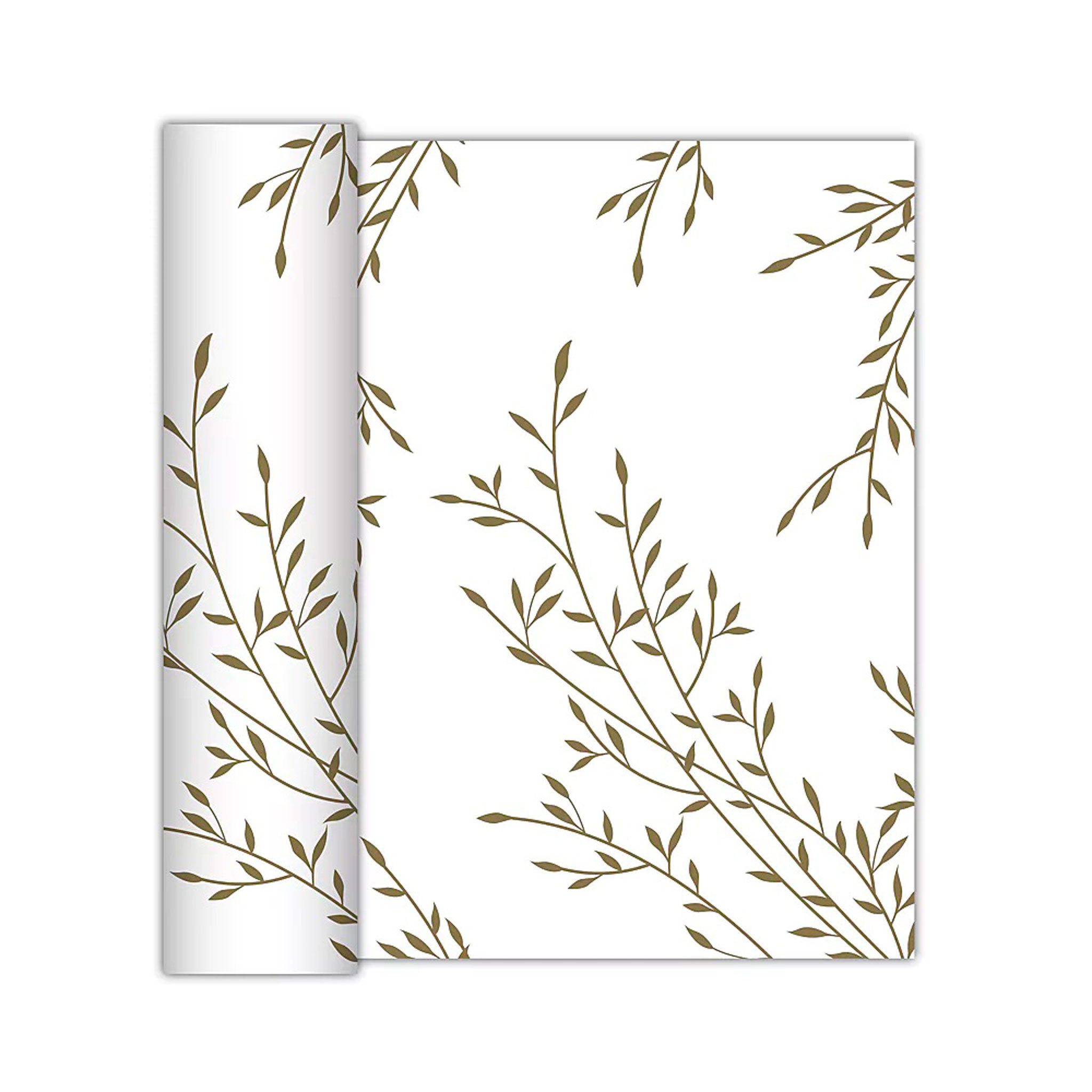 AVA Tischläufer, Tischläufer stoffähnlich mit Zweigen Motiv 40cm x 6m Weiß / Gold