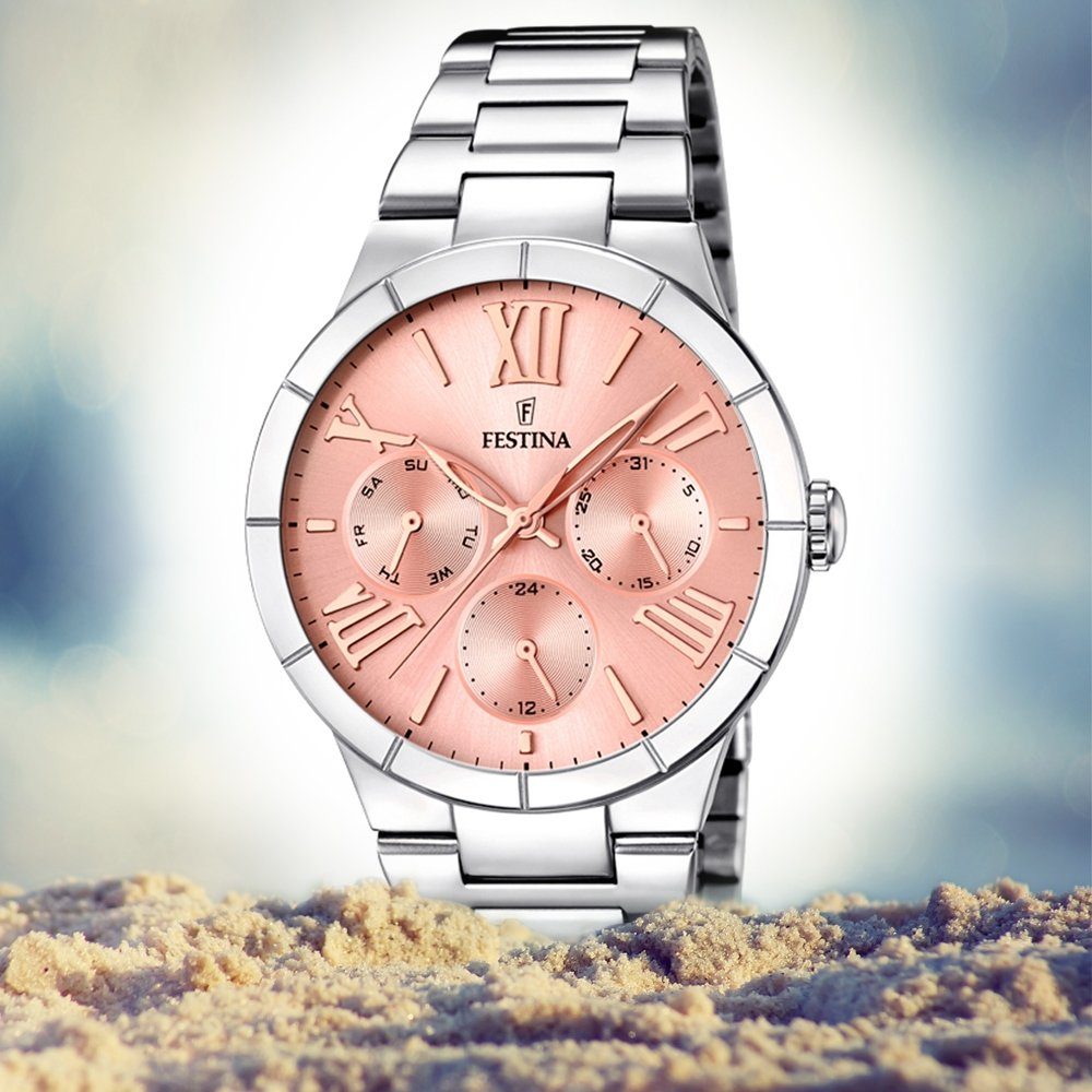 Festina Multifunktionsuhr Festina Damen Uhr F16716/3 Multifunktion, (Analoguhr), Damen Armbanduhr rund, Edelstahlarmband silber