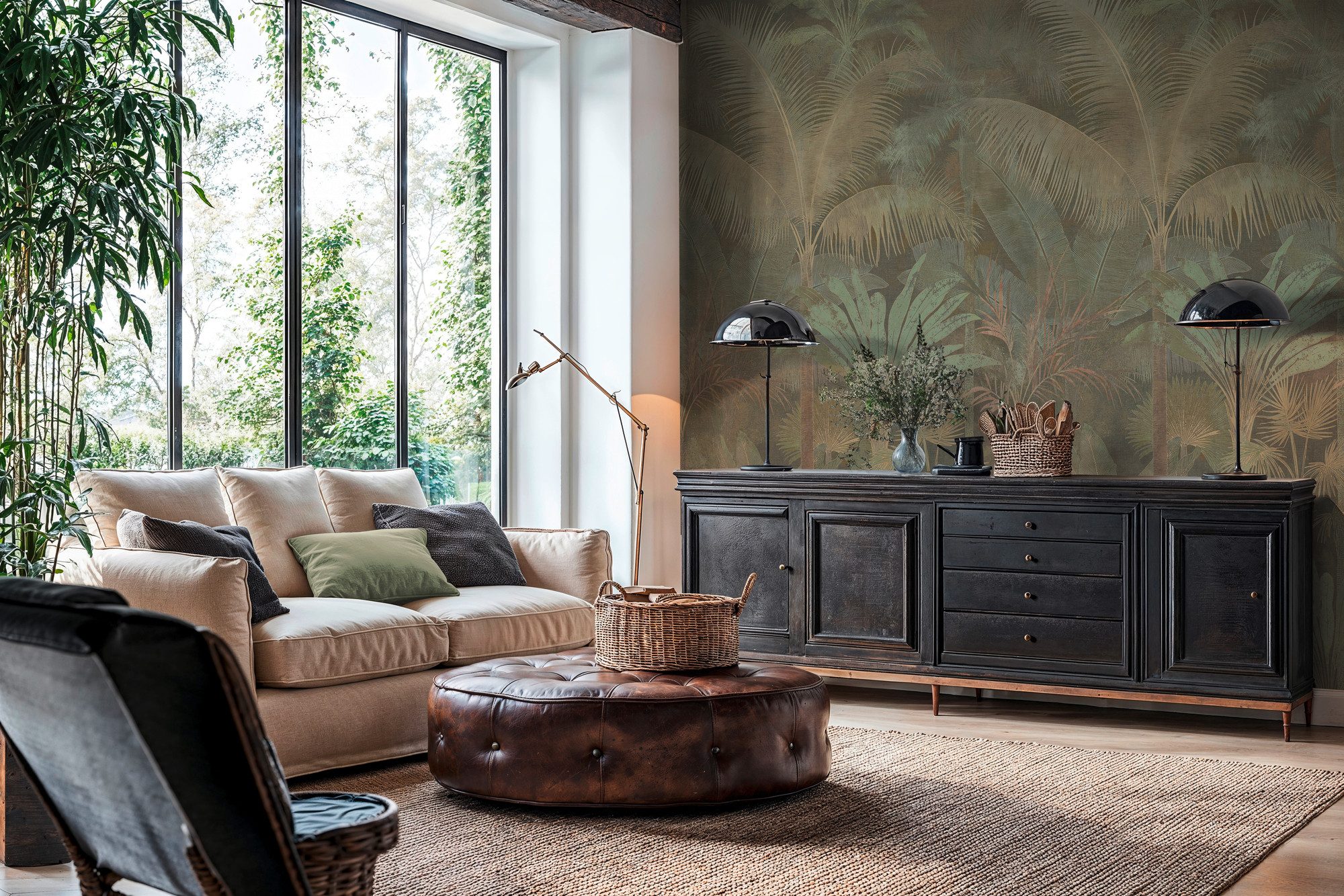 A.S. Création Vliestapete Cuba II Endless Tropical Palms Fototapete, leicht strukturiert, Retro, floral, tropisch, Dichte Dschungel-Optik mit exotischen Blättern und Palmen