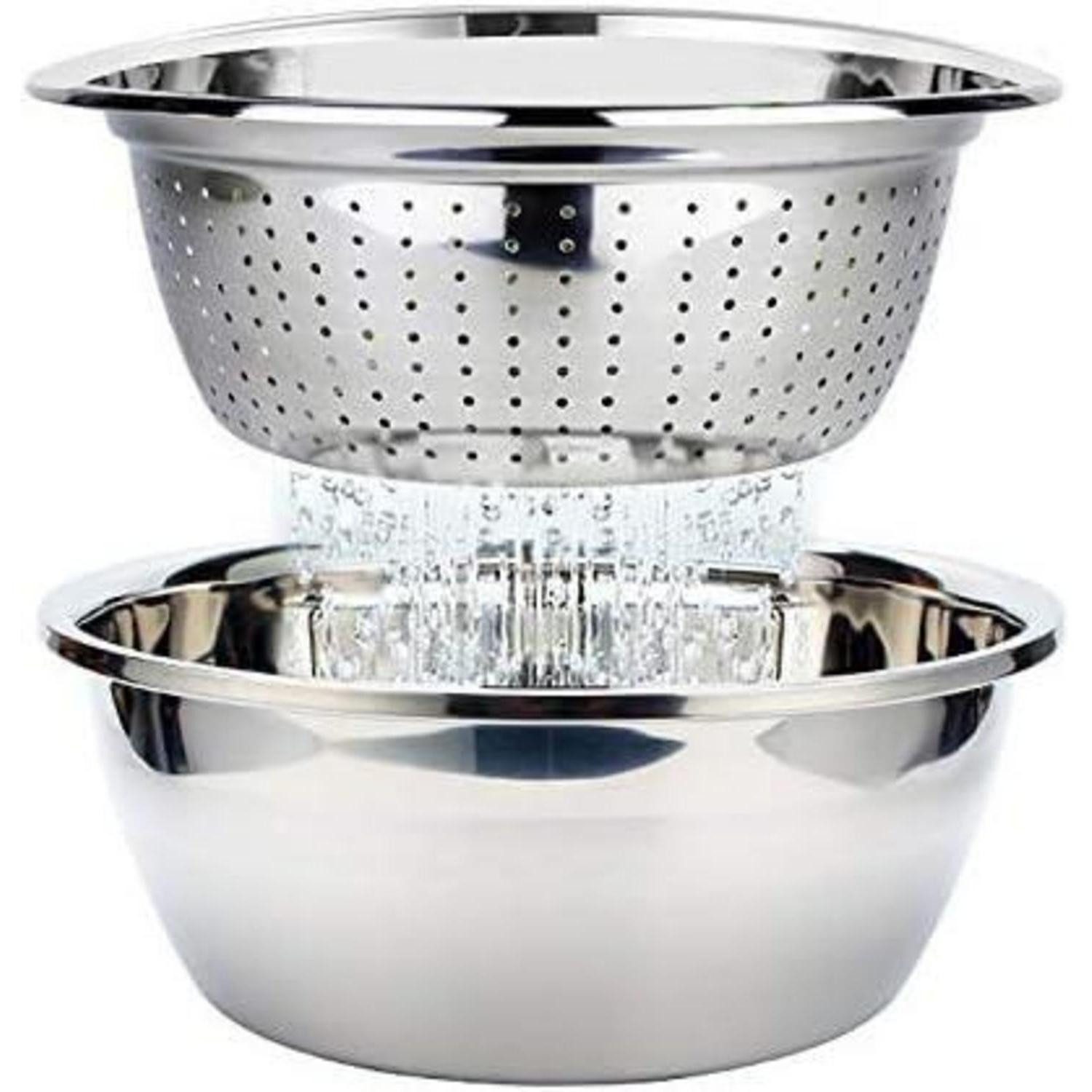 Küchensieb Edelstahl Seiher Rührschüssel Set Stapelbar Salatschüsseln 26cm