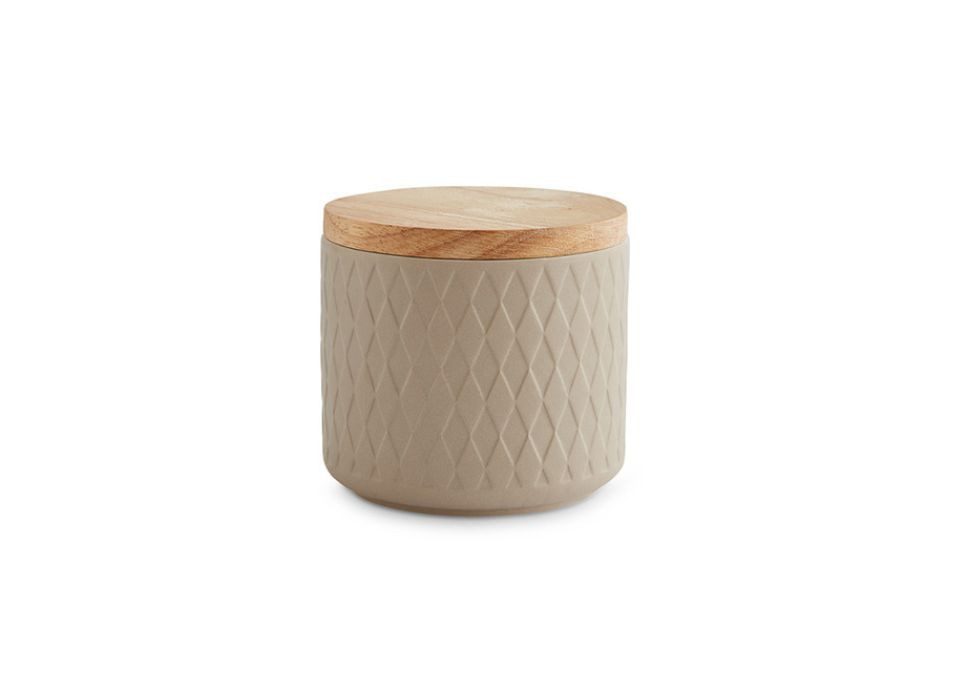 Springlane Vorratsdose SPRINGLANE Keramik Vorratsdosen mit Holzdeckel, 1x Sand: 10x9cm, Keramik, Holz, Silikon